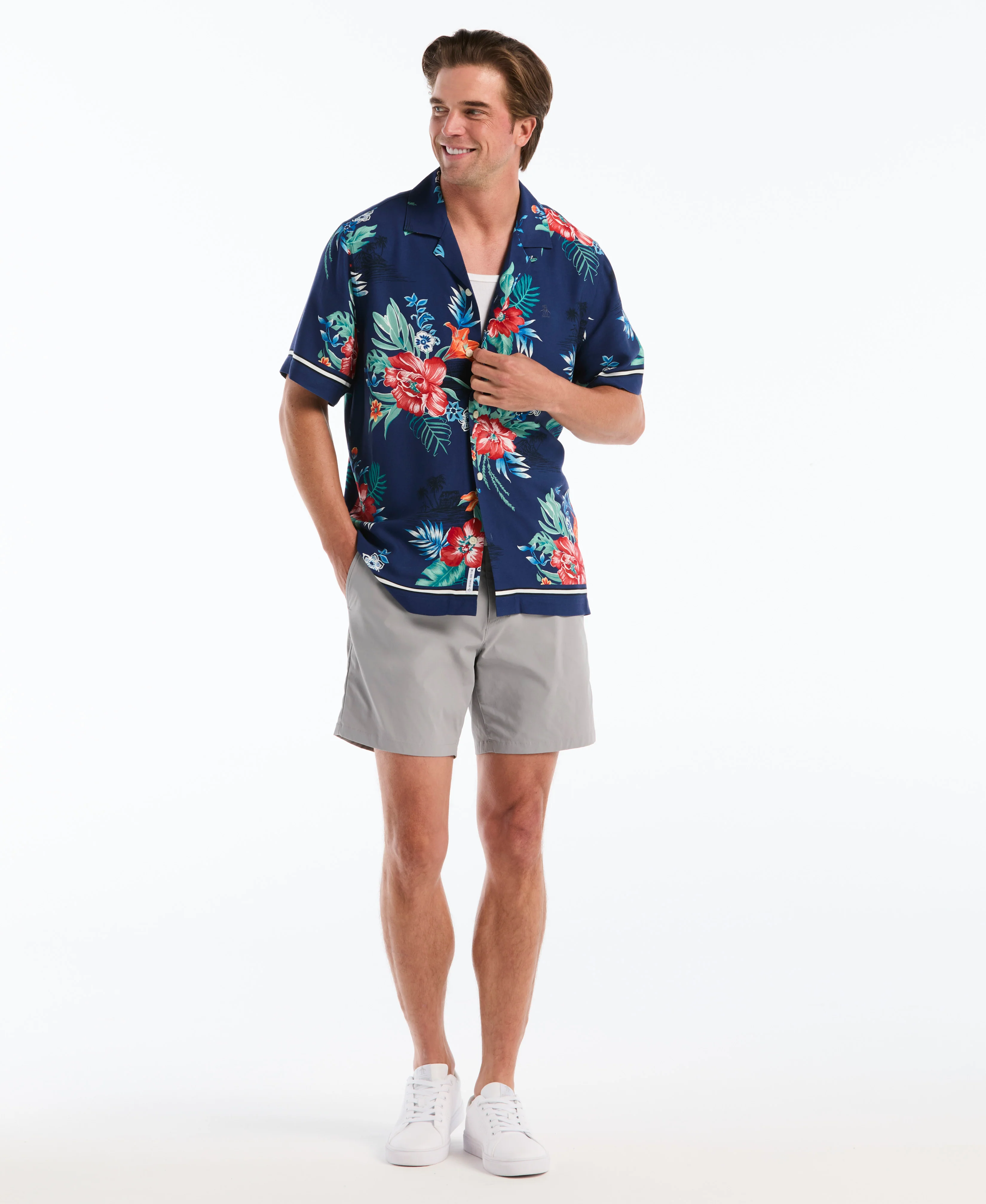 Hawaiian Print Button-Up Camp Shirt - Image 4