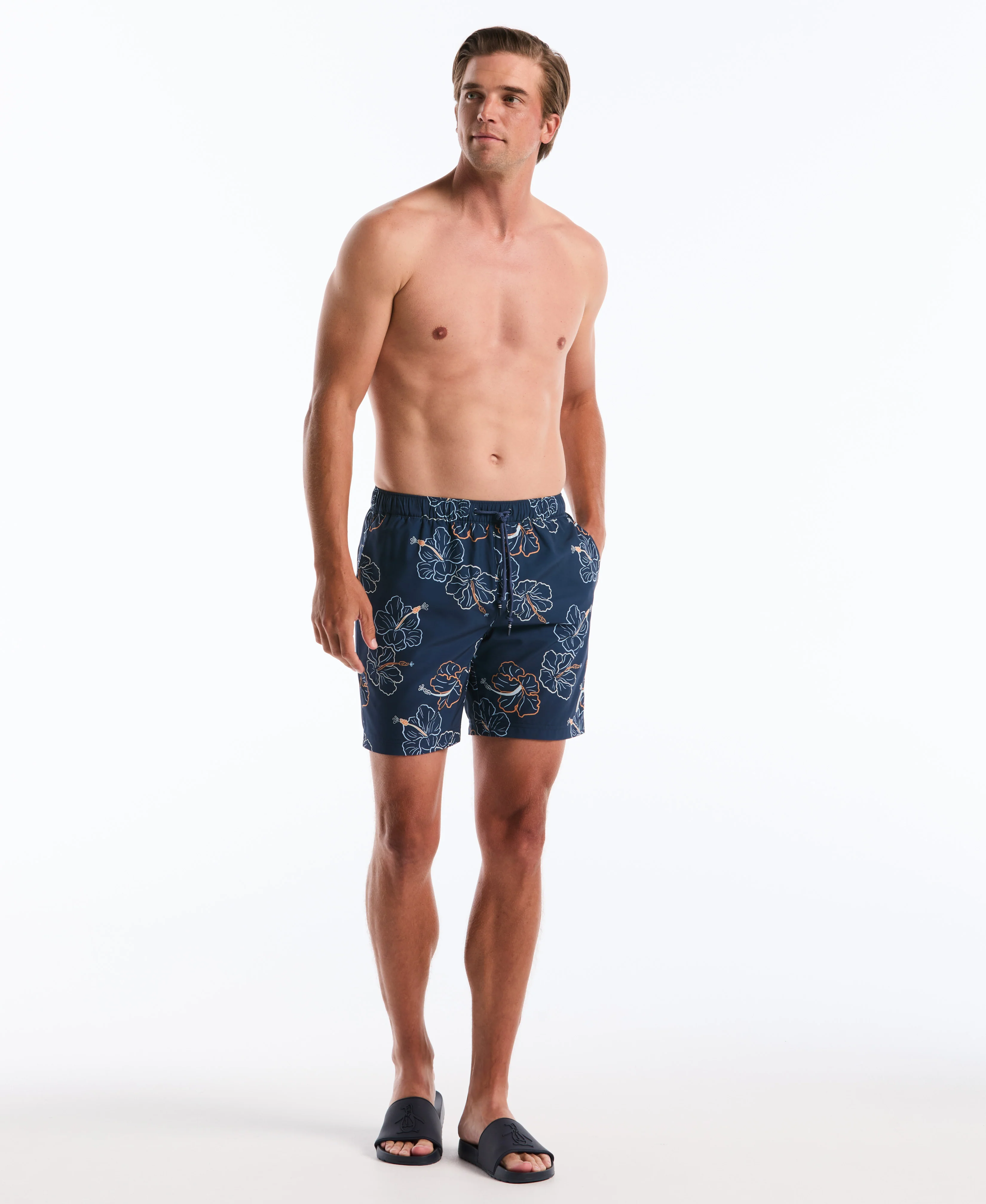 7" Hibiscus Flower Print Swim Short