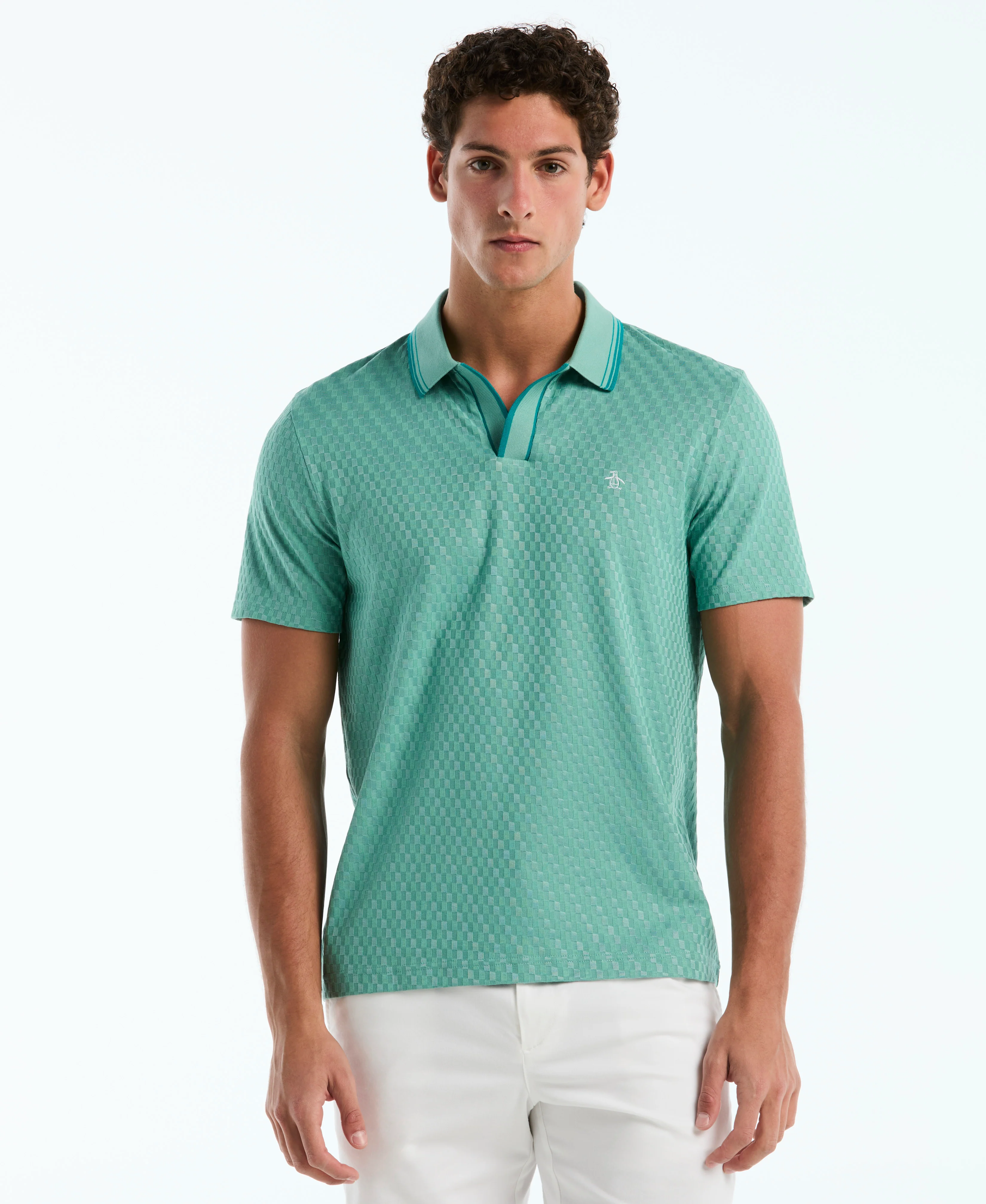 Jacquard Check Johnny Collar Polo