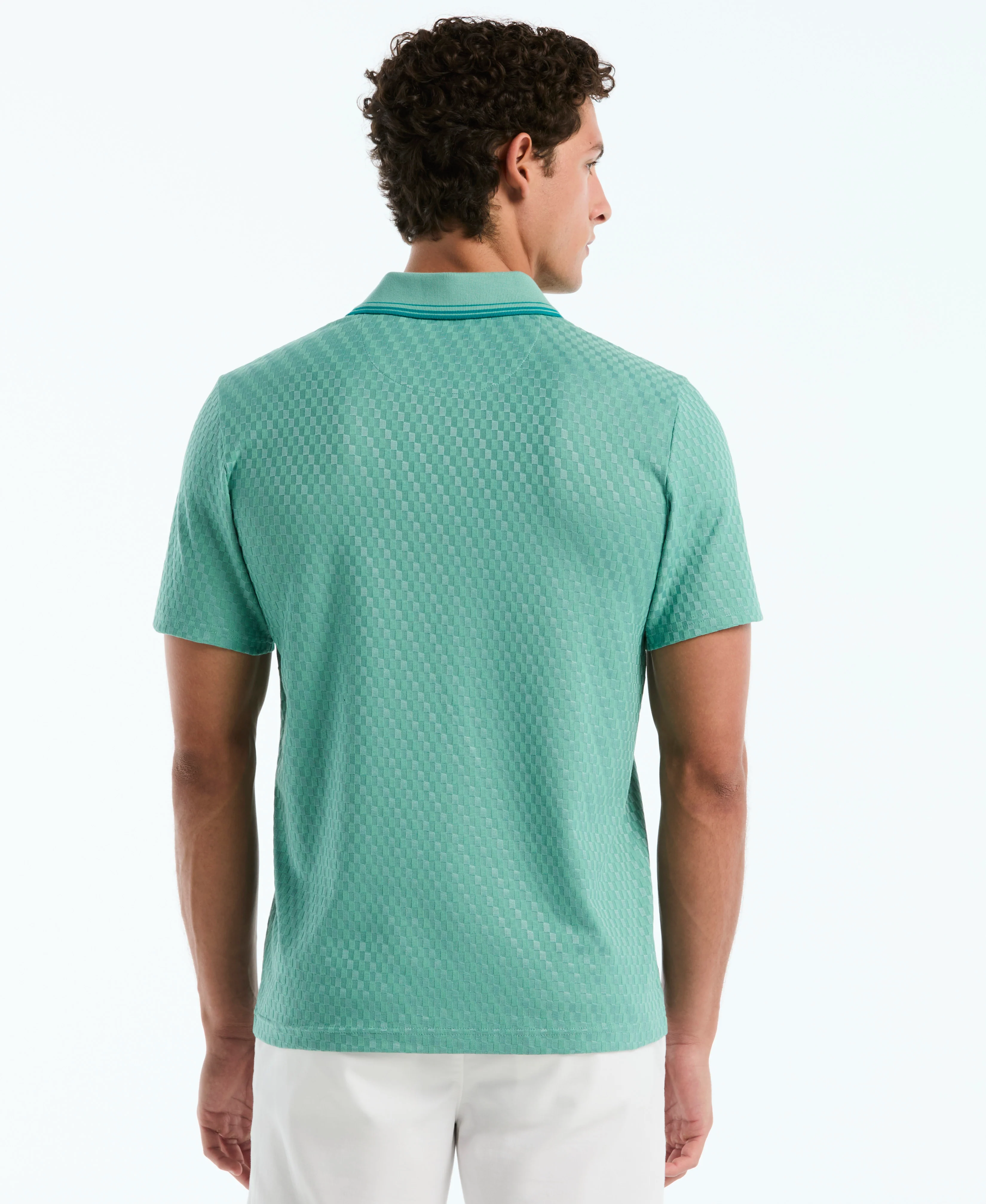 Jacquard Check Johnny Collar Polo - Image 2