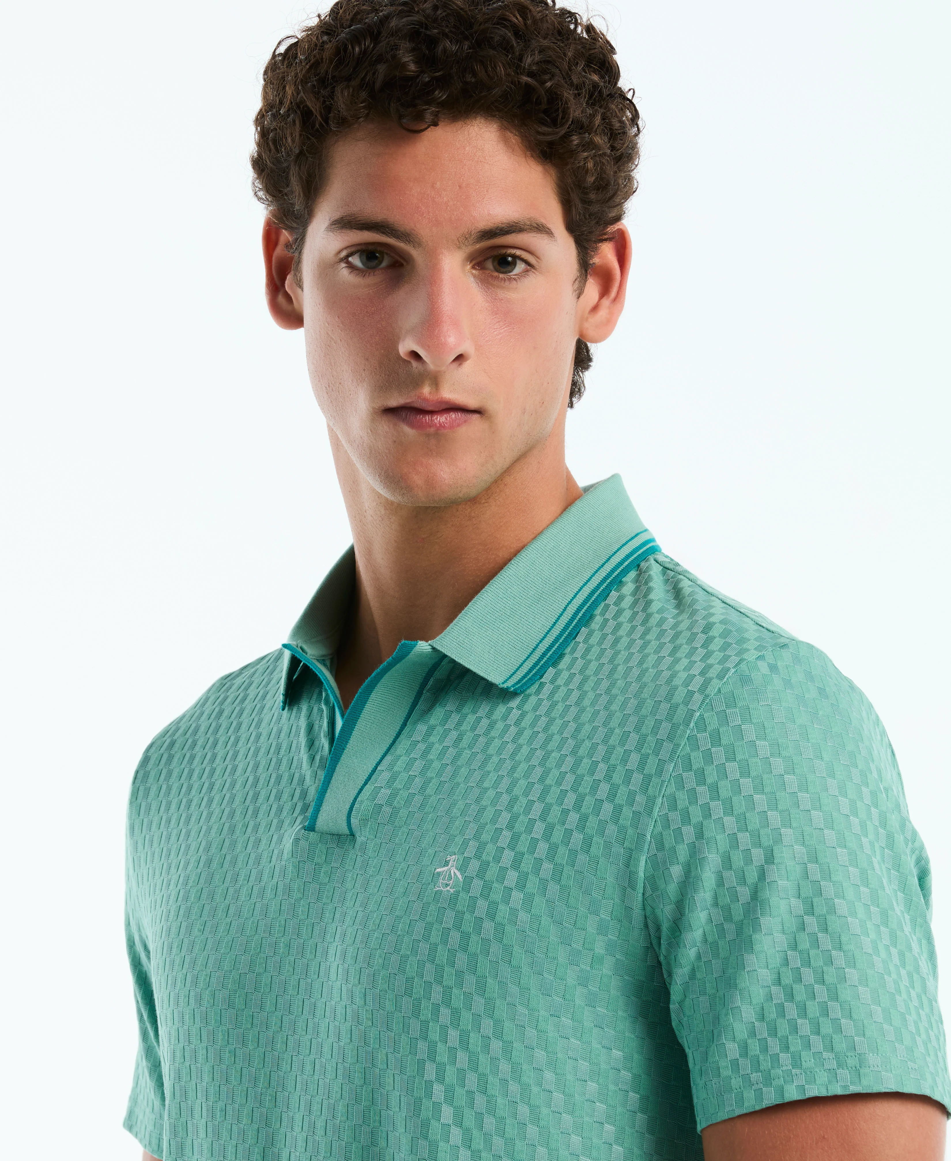 Jacquard Check Johnny Collar Polo - Image 3