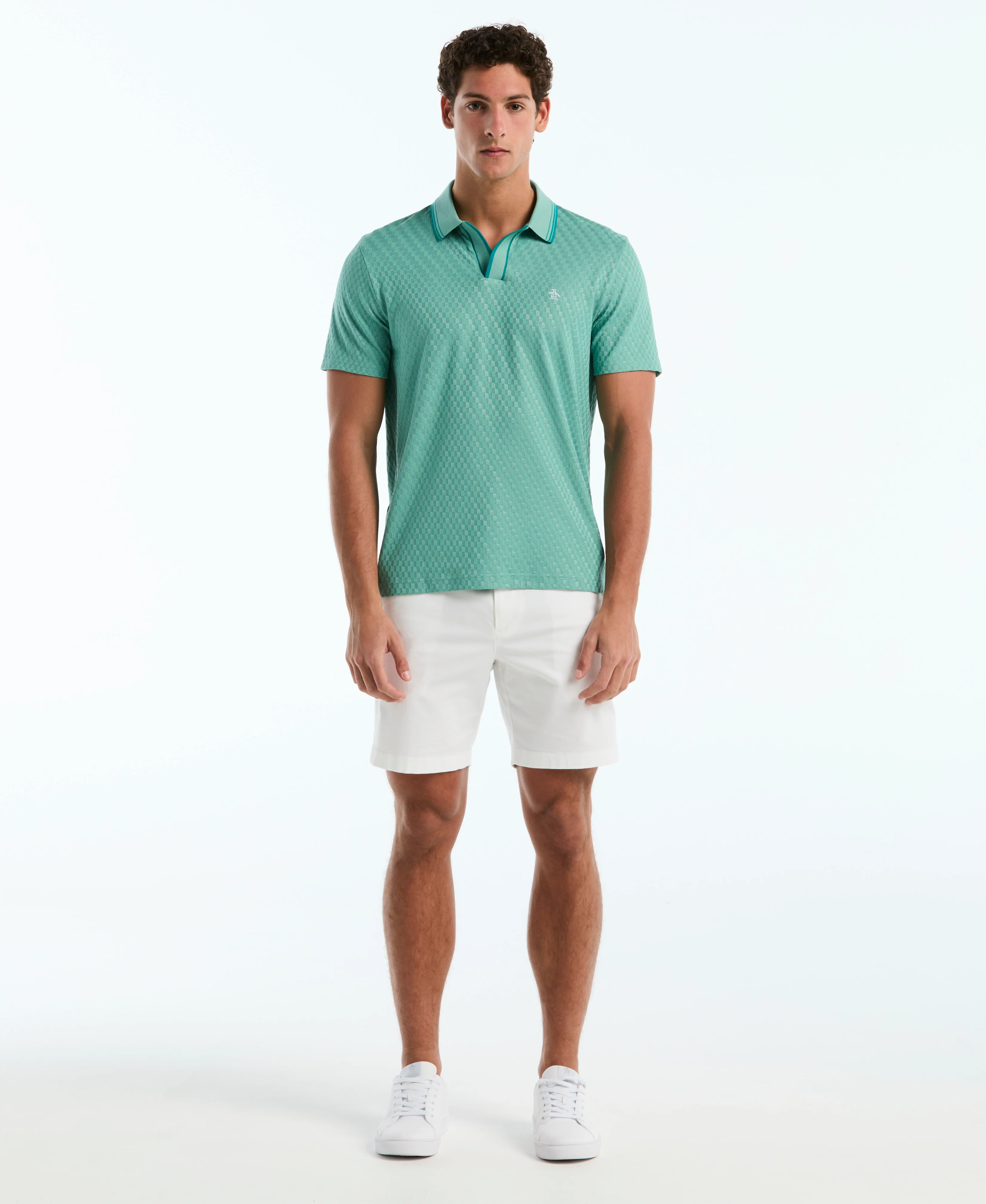 Jacquard Check Johnny Collar Polo - Image 4