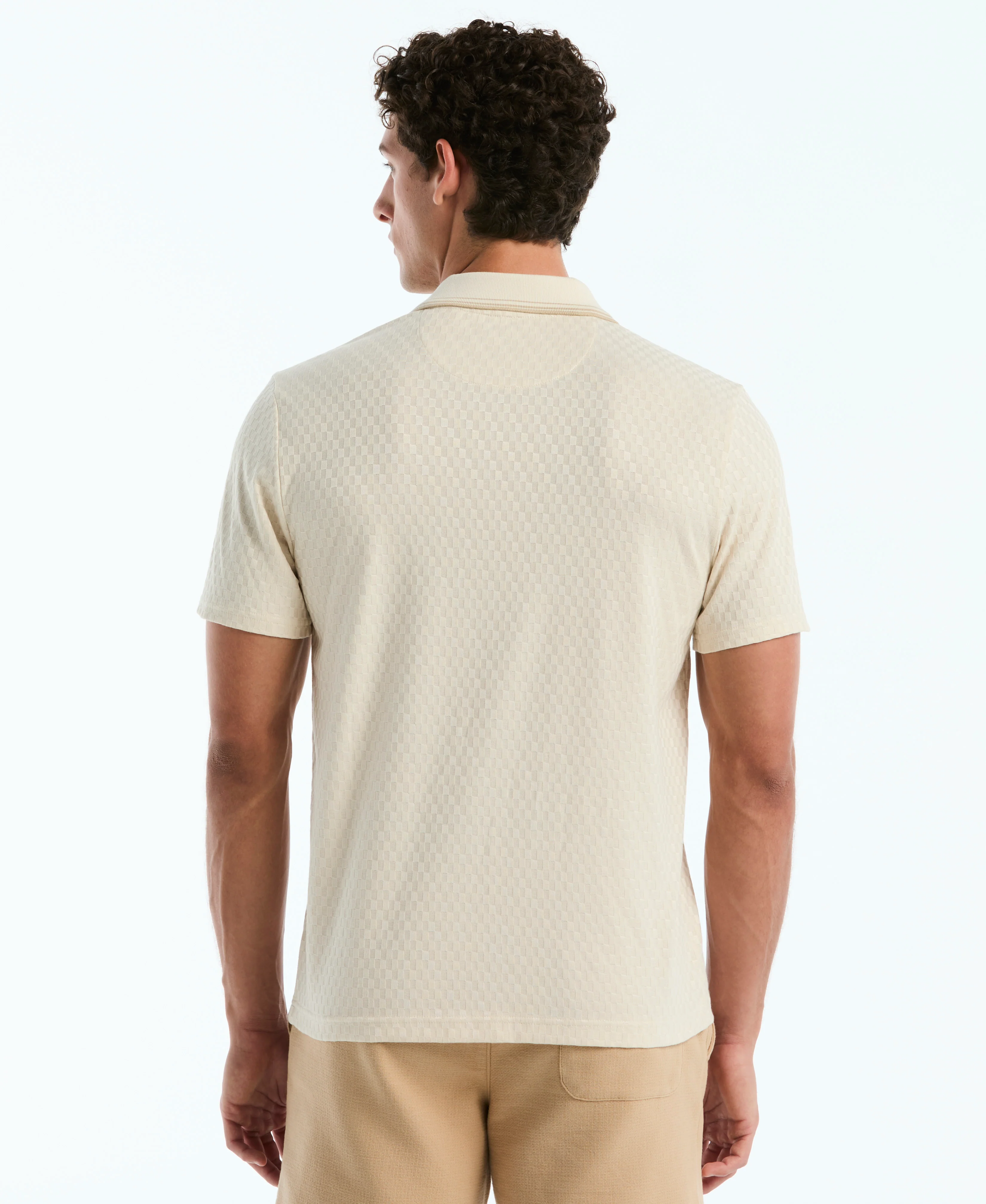 Jacquard Check Johnny Collar Polo - Image 5