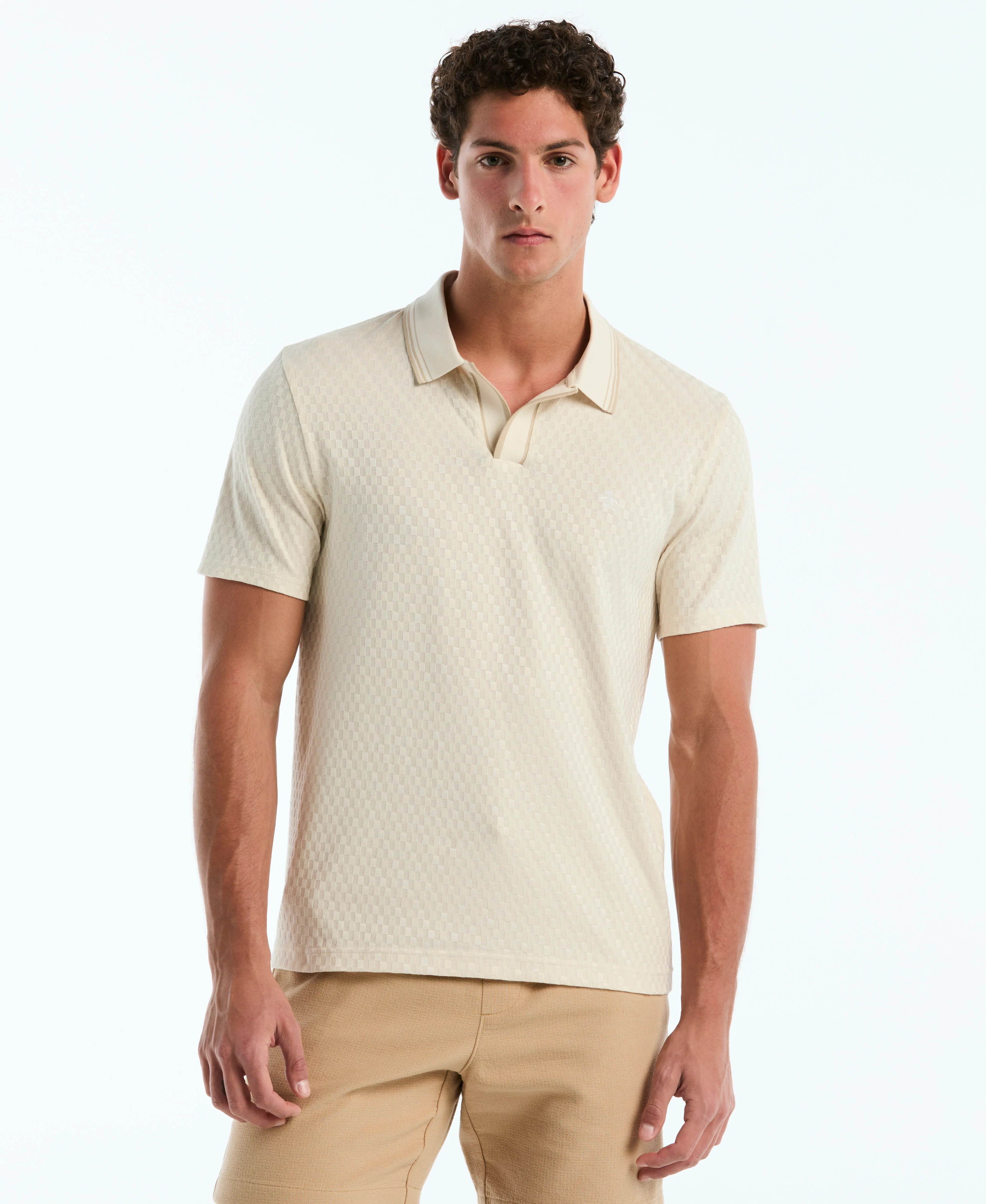 Jacquard Check Johnny Collar Polo - Image 6