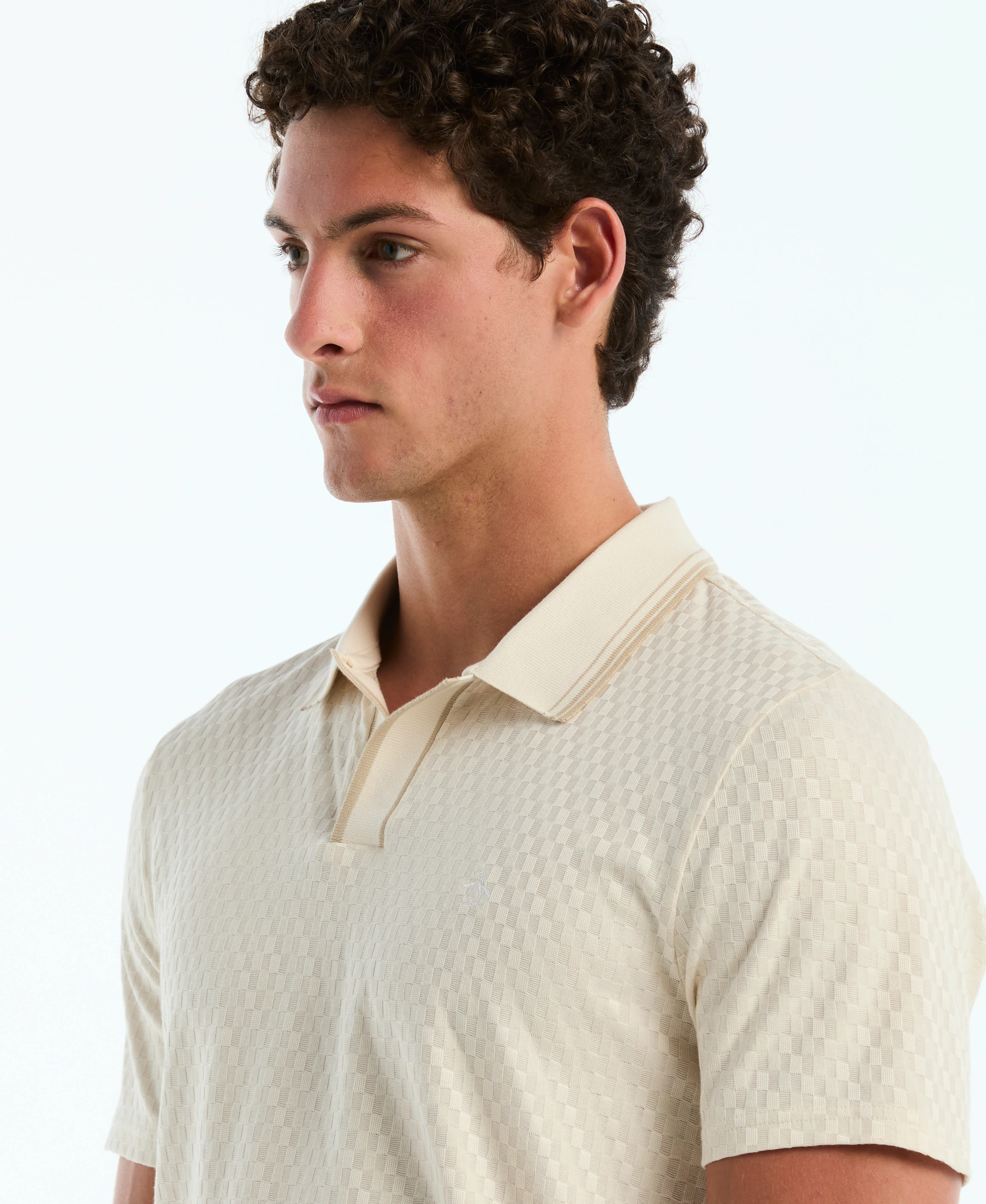 Jacquard Check Johnny Collar Polo - Image 7