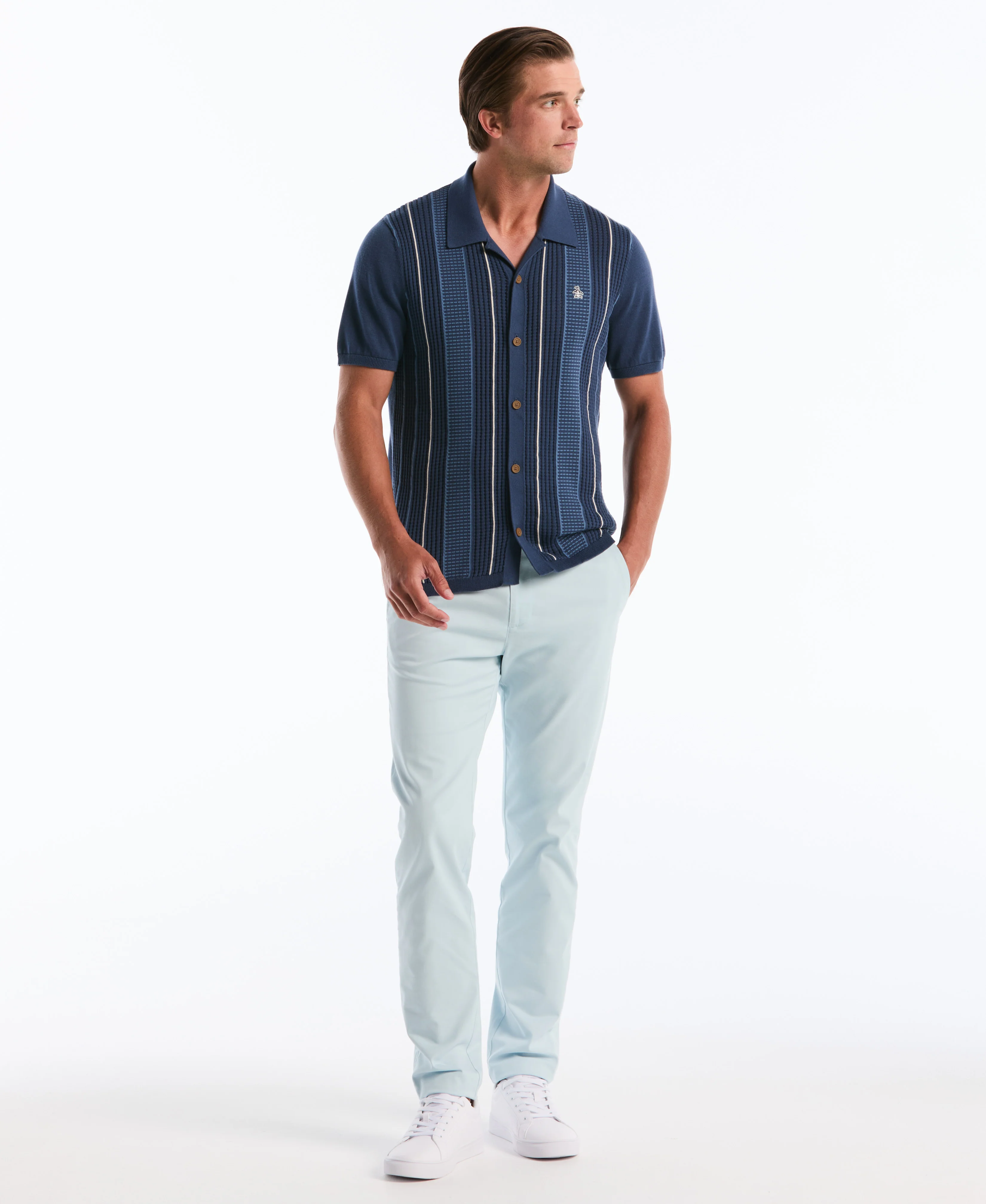 Vertical Striped Button-Up Sweater Polo - Image 4