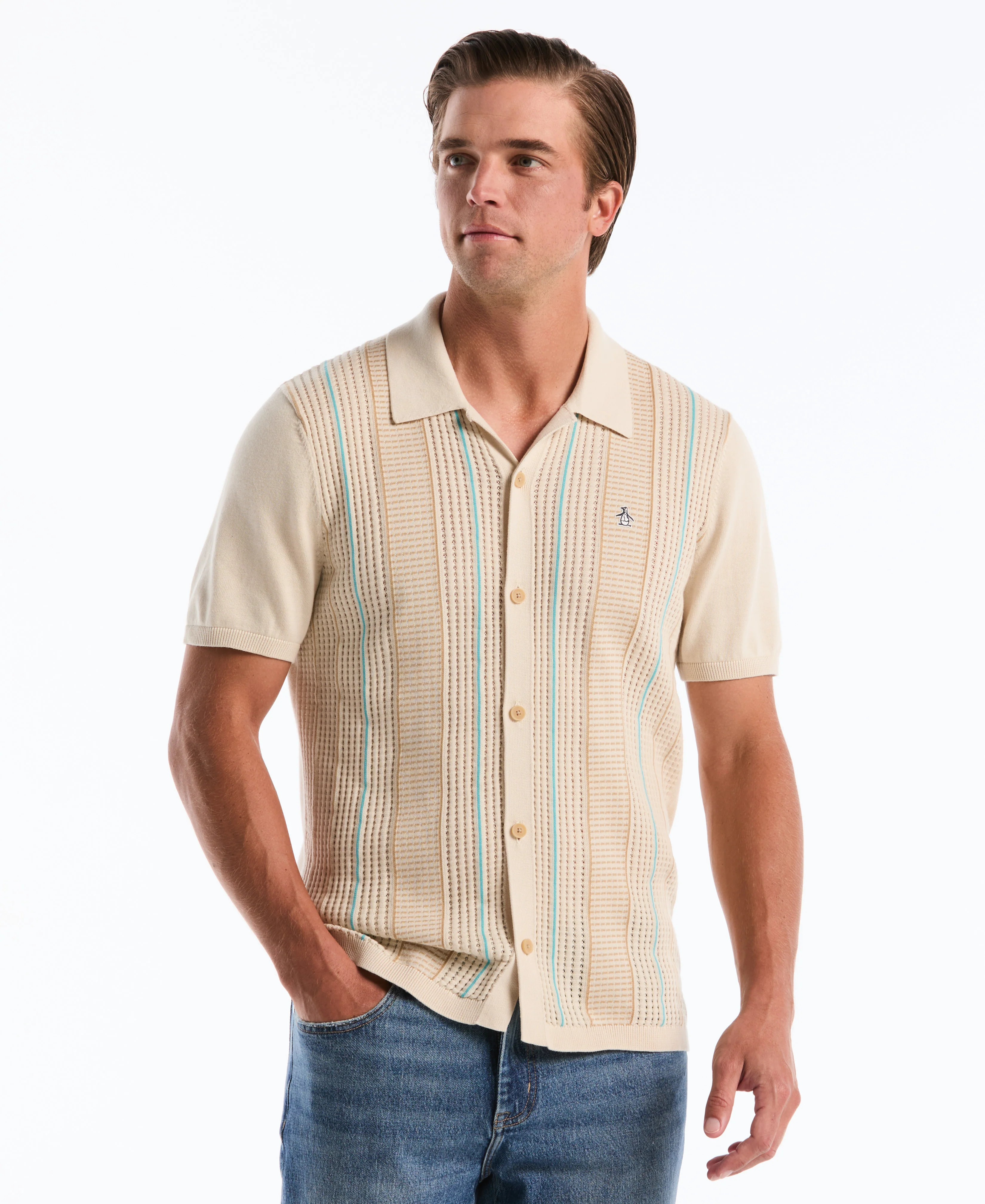 Vertical Striped Button-Up Sweater Polo - Image 5