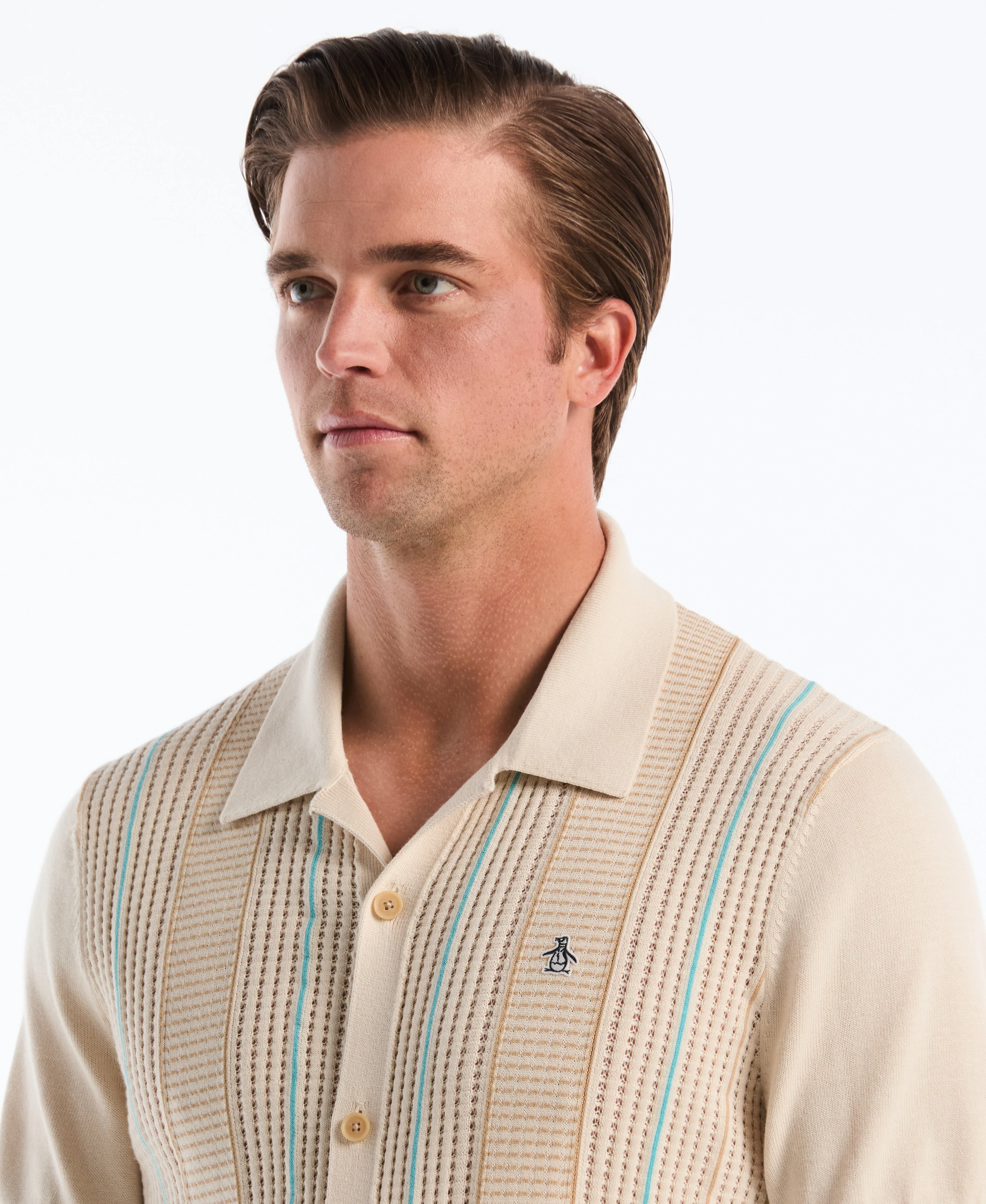 Vertical Striped Button-Up Sweater Polo - Image 7