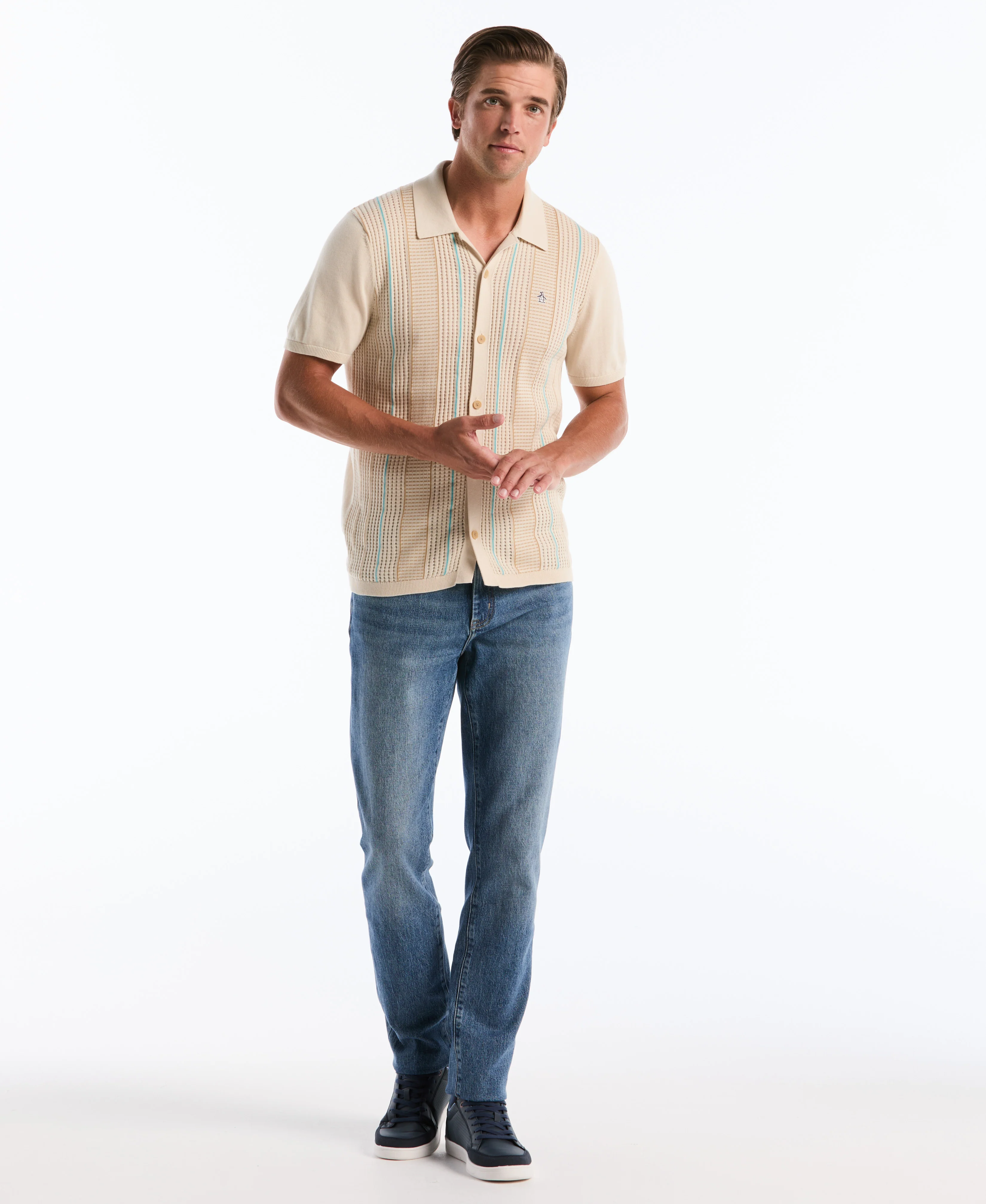 Vertical Striped Button-Up Sweater Polo - Image 8