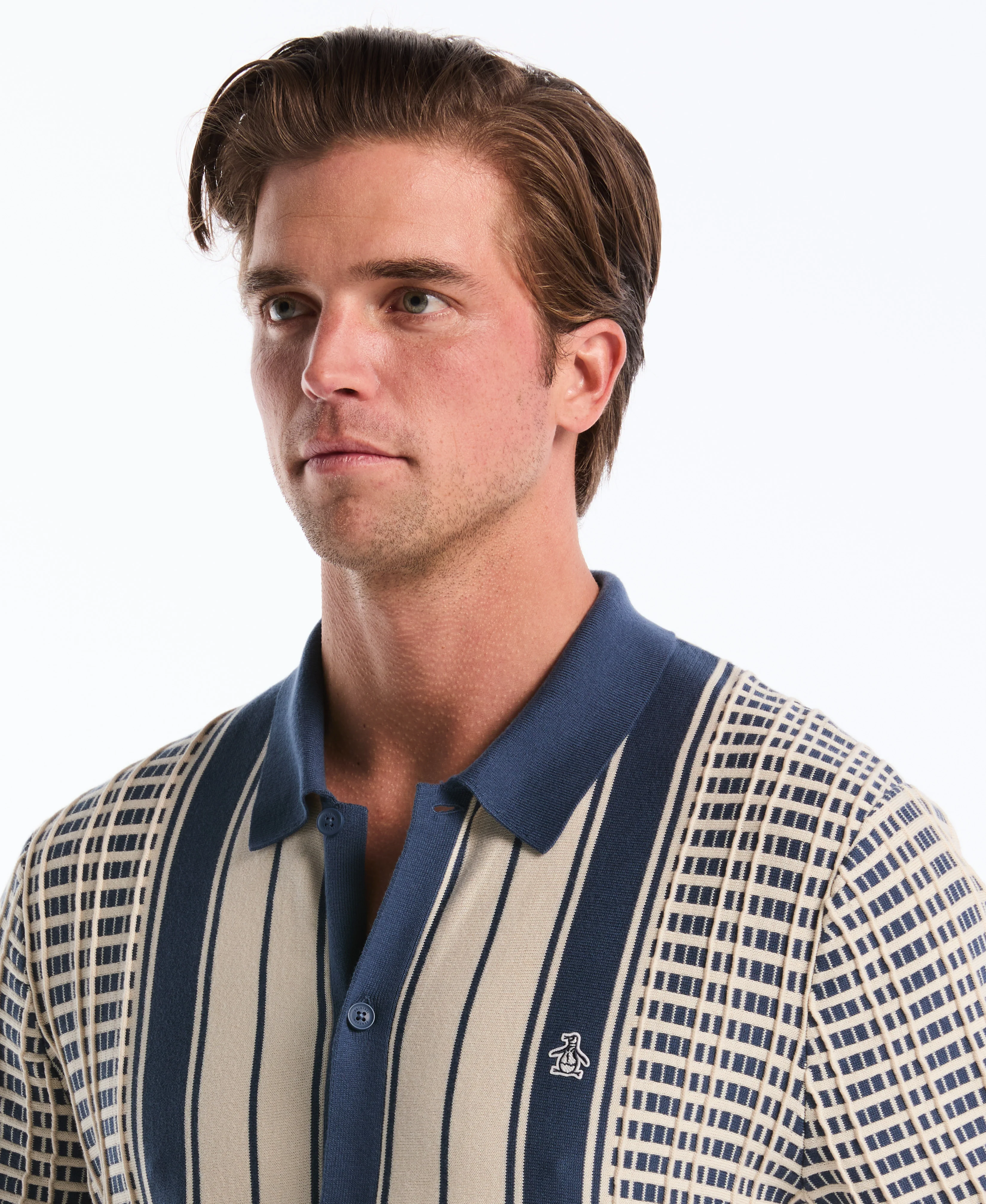 Plaid & Stripe Button-Front Sweater Polo - Image 3
