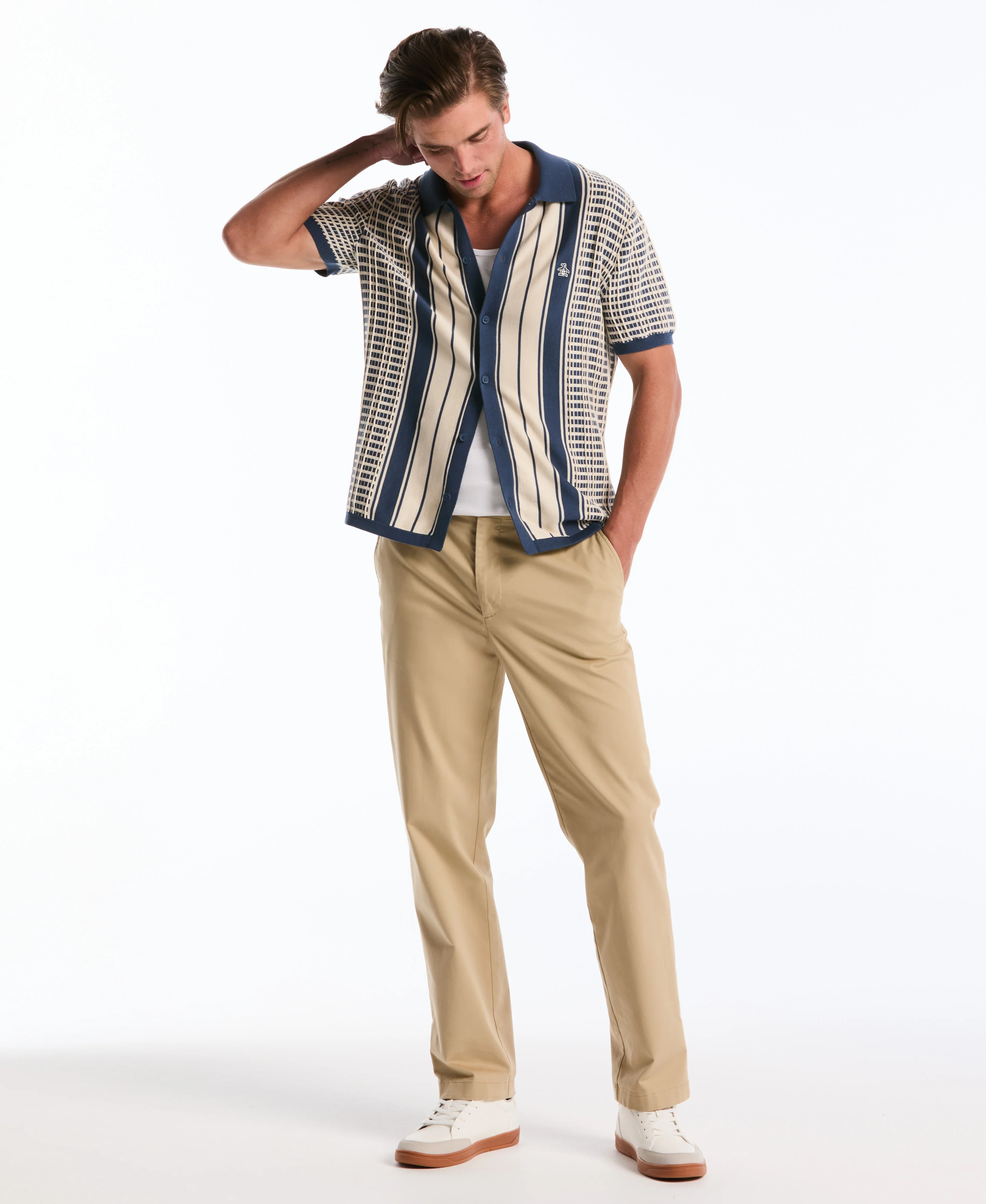 Plaid & Stripe Button-Front Sweater Polo - Image 4