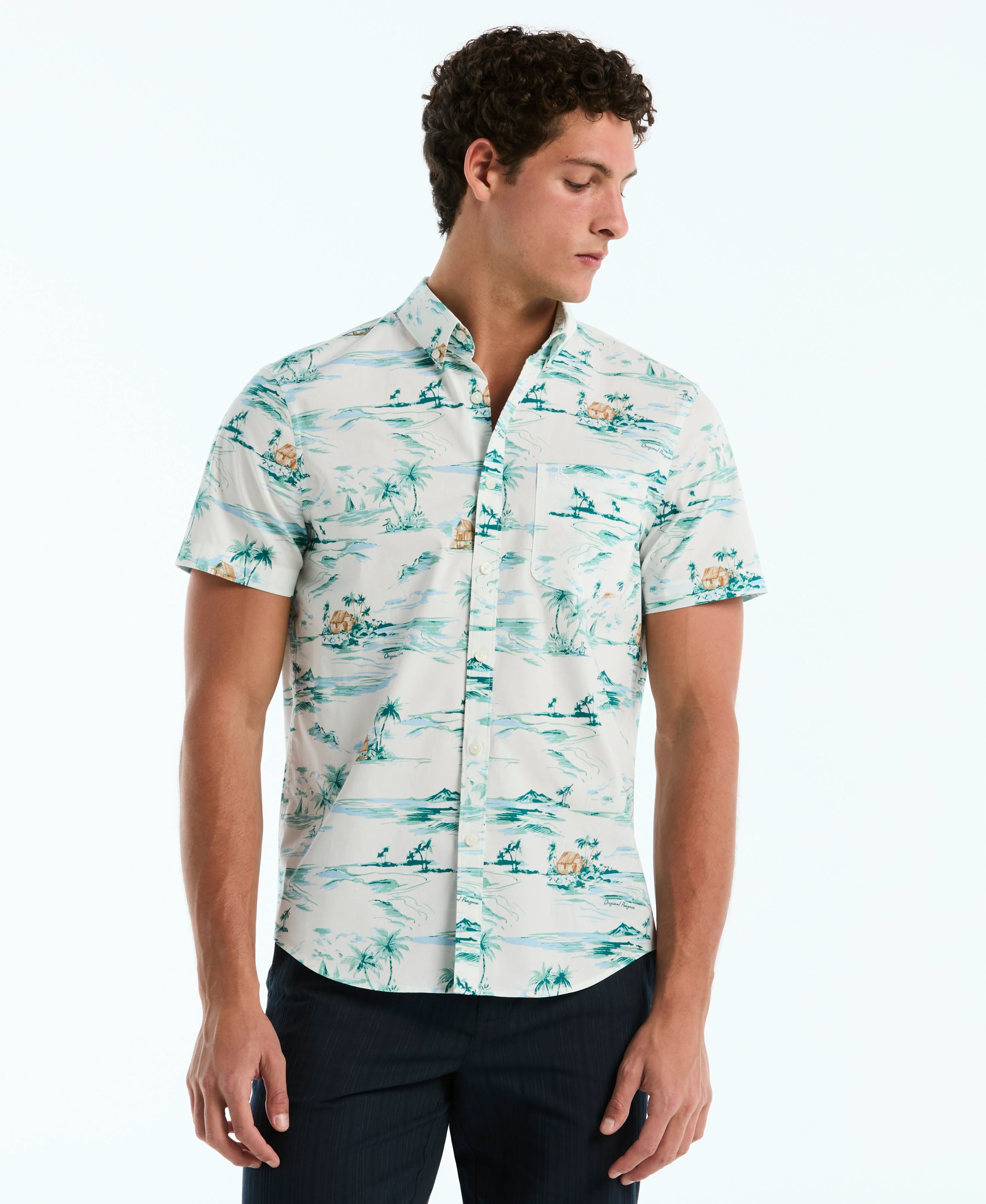 Poplin All-Over Beach Scene Pocket Shirt
