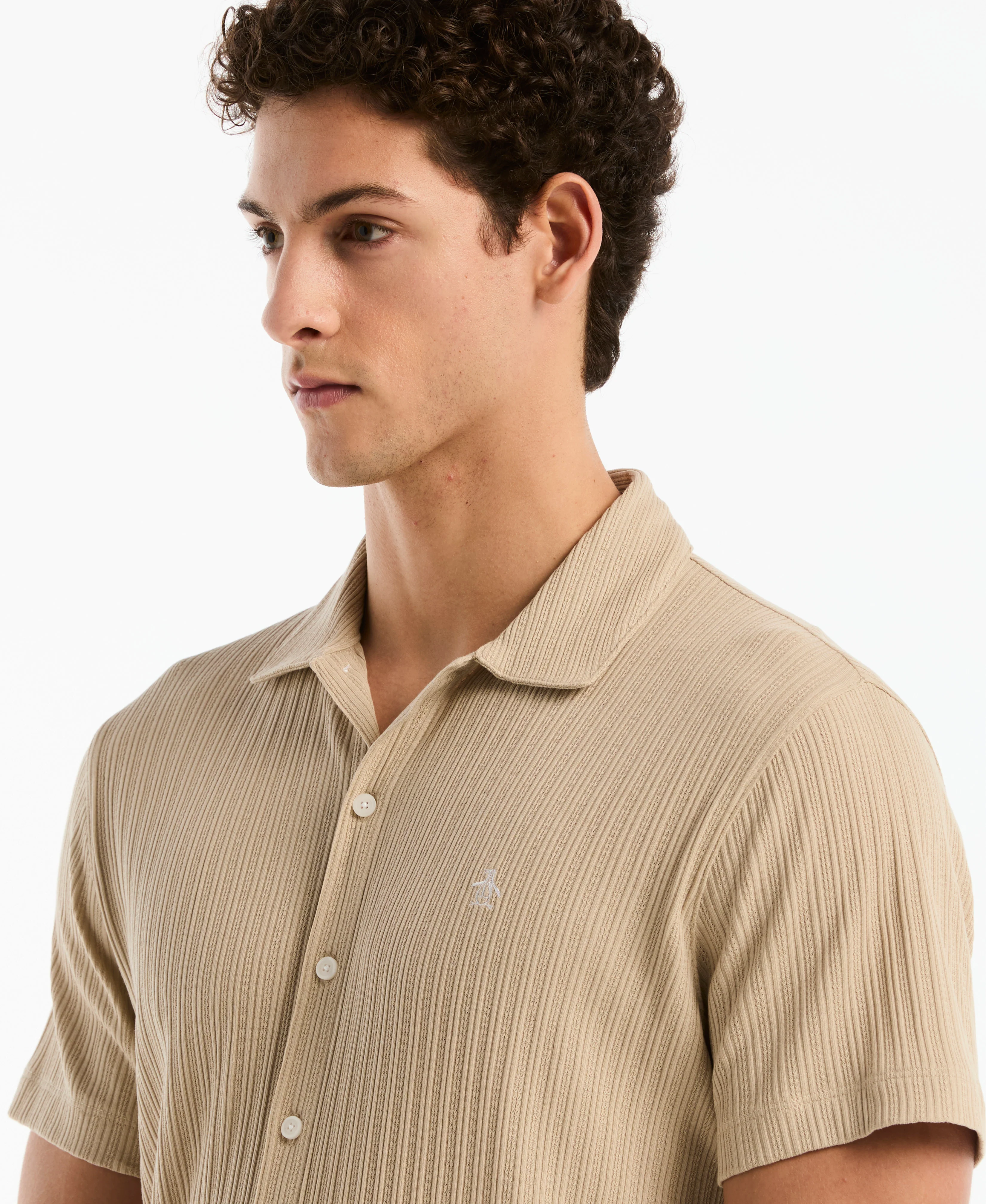 Raised Rib Knit Button-Up Shirt - Image 3