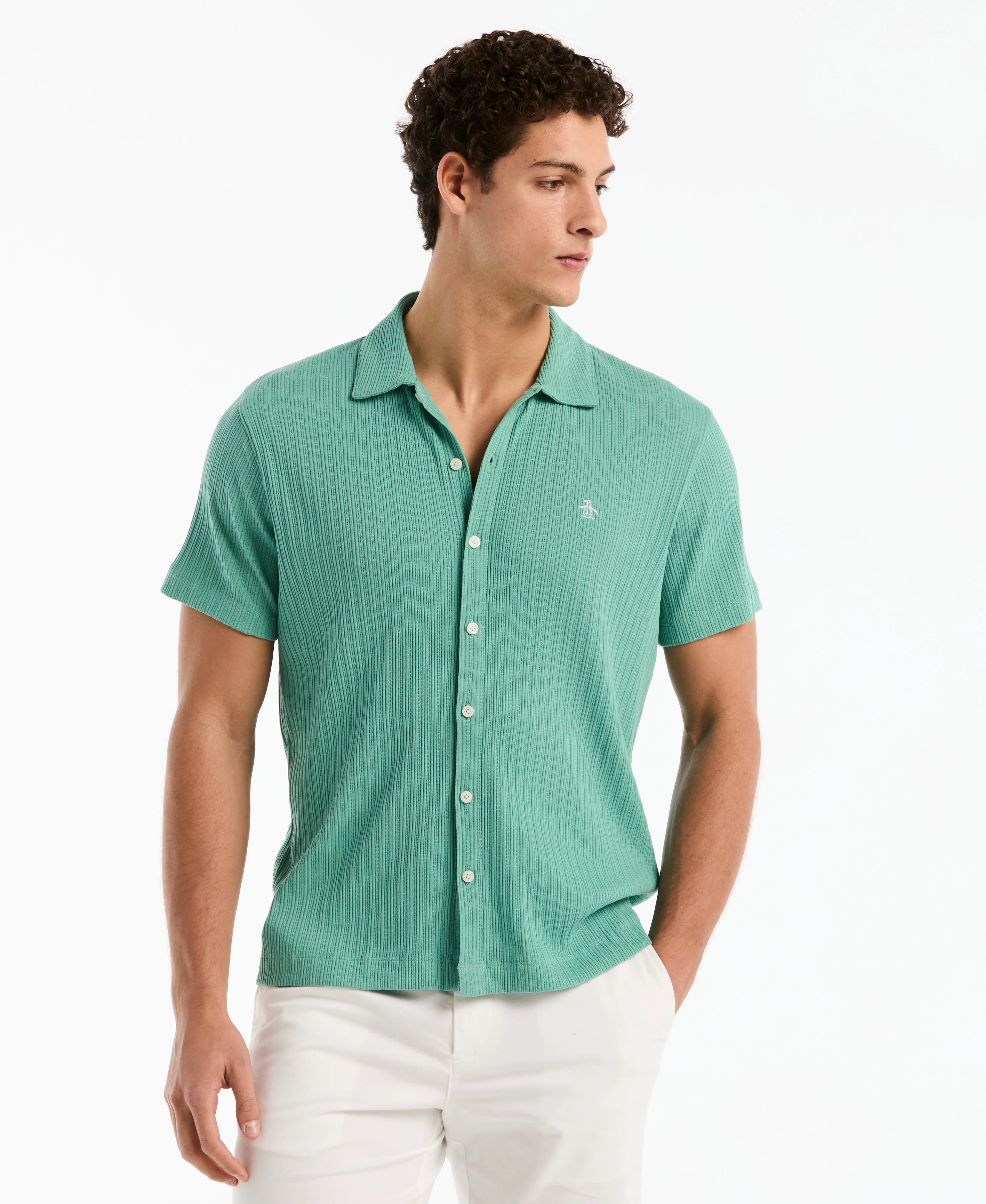 Raised Rib Knit Button-Up Shirt - Image 5
