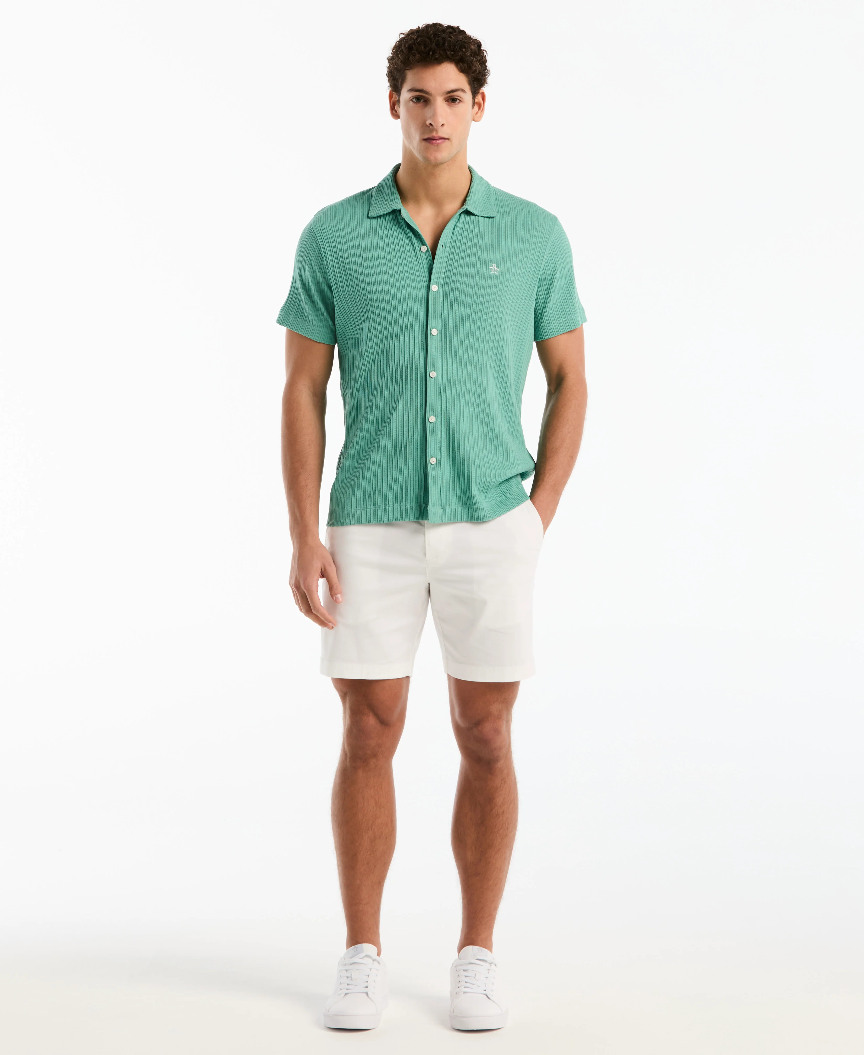 Raised Rib Knit Button-Up Shirt - Image 8