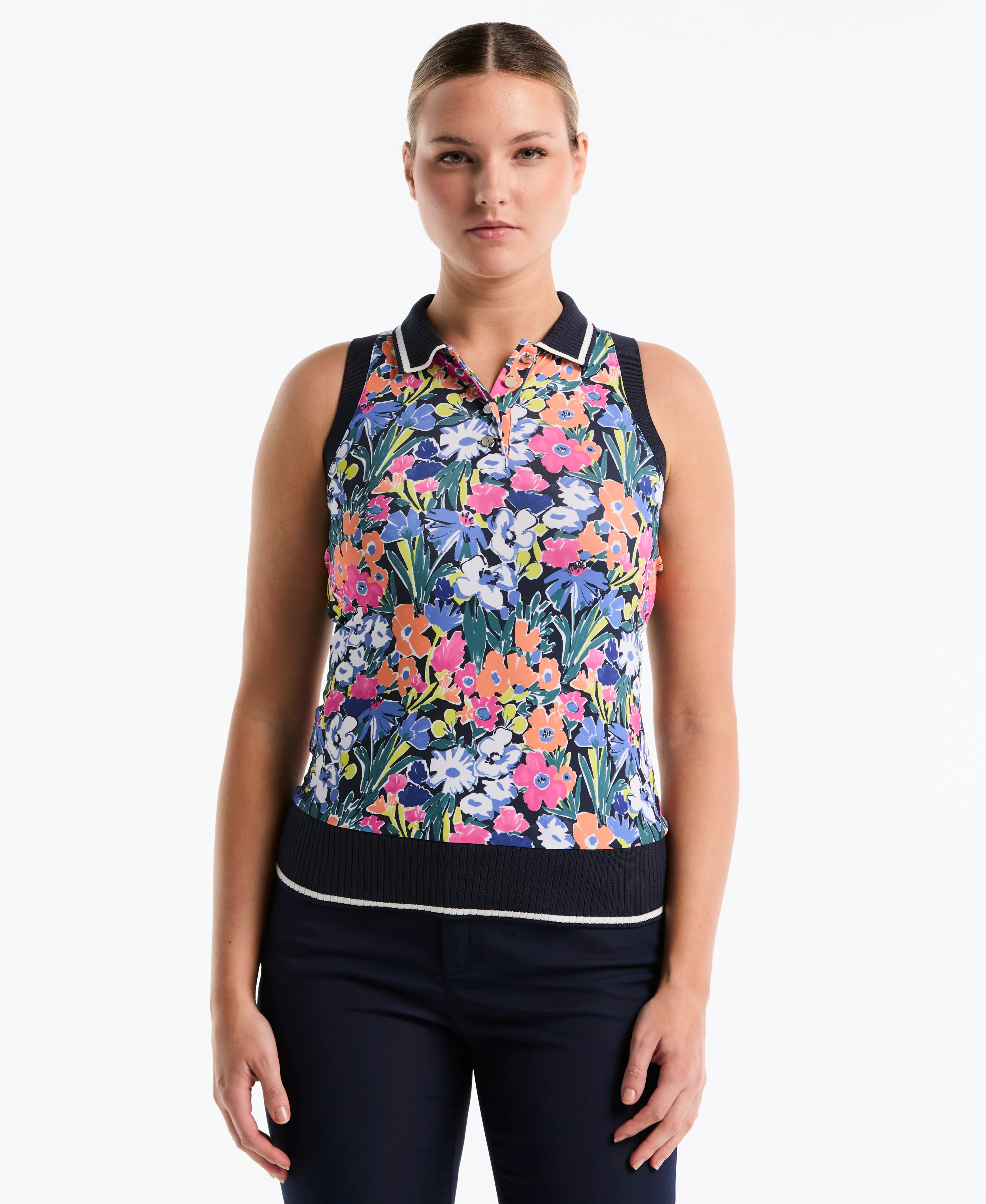 Women's Sketch Floral Sleeveless Golf Polo