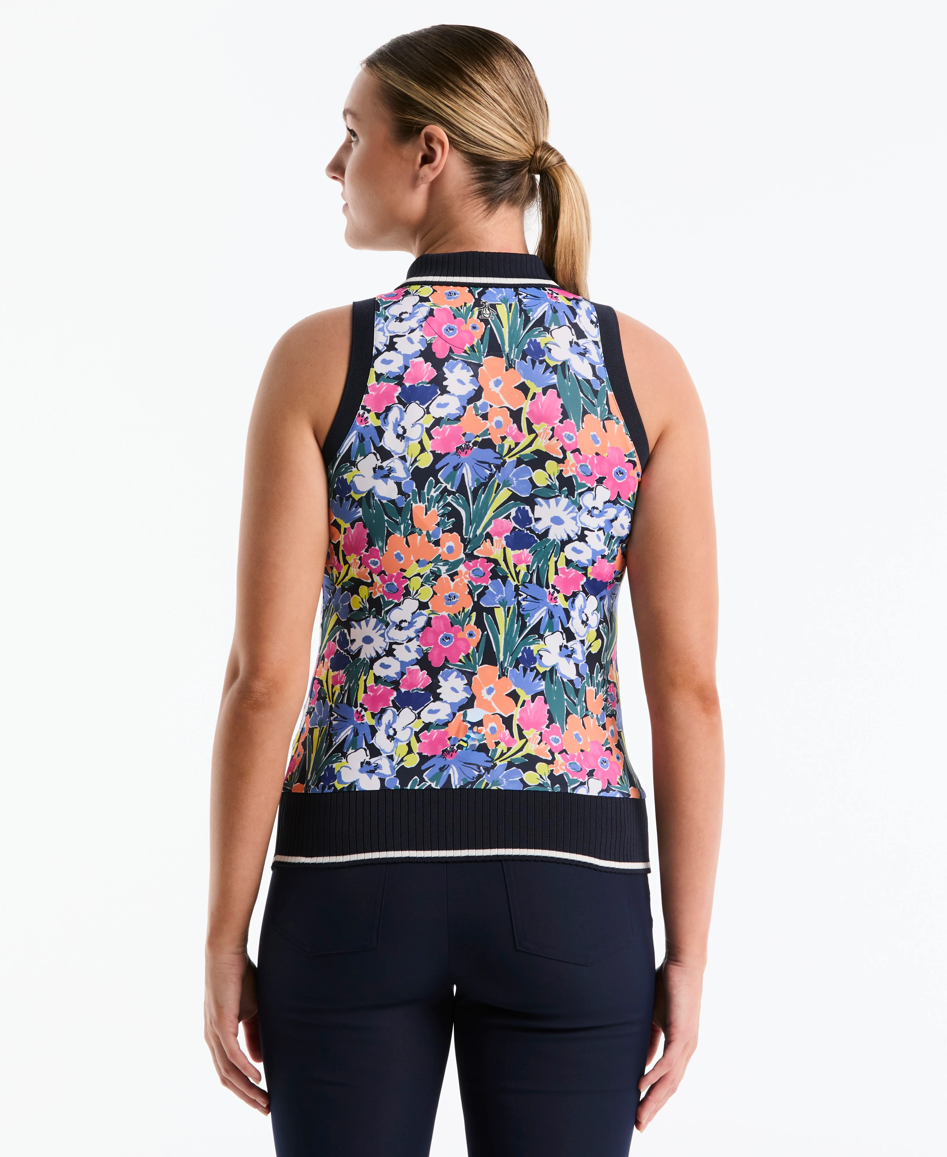 Women's Sketch Floral Sleeveless Golf Polo - Image 2