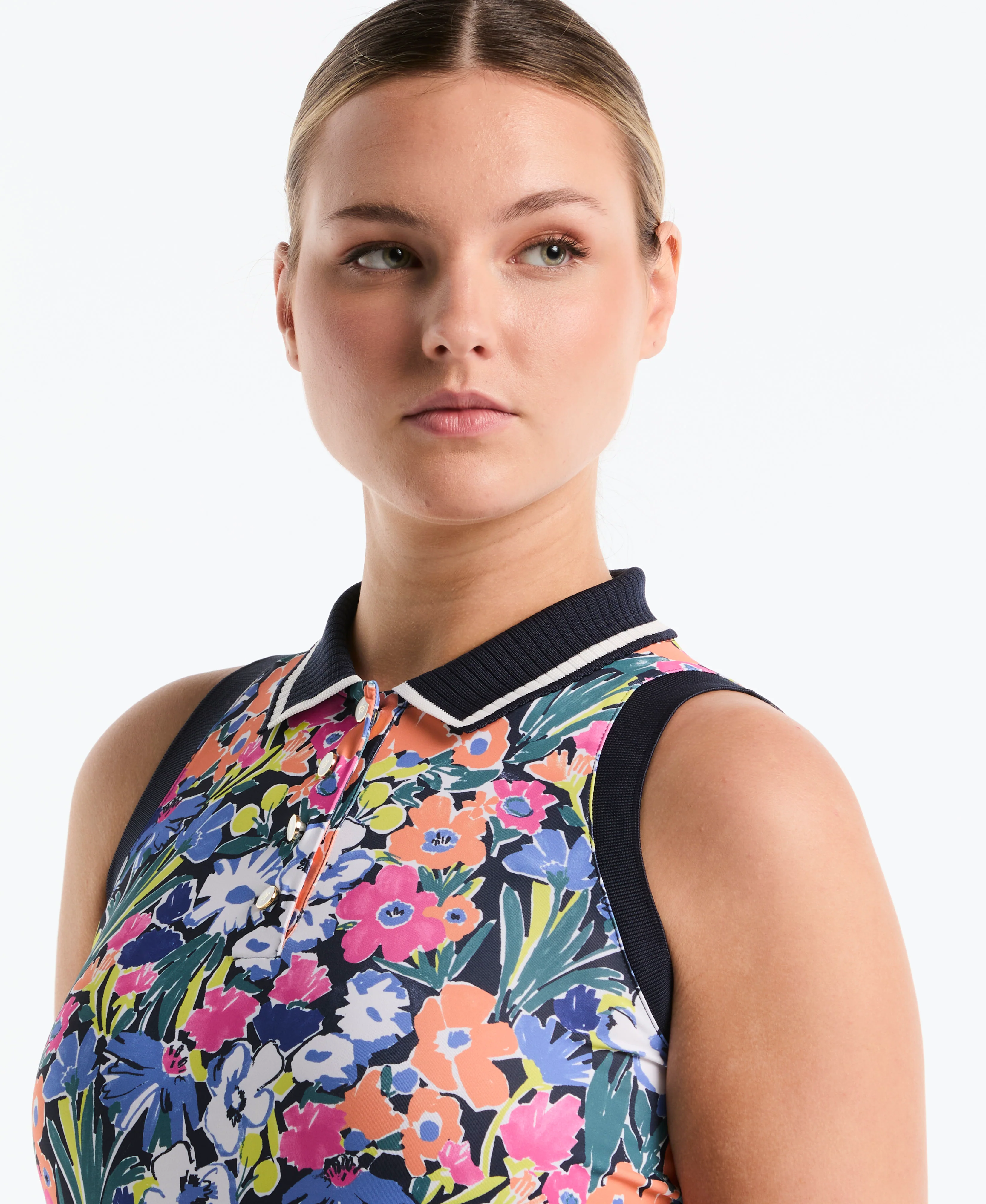Women's Sketch Floral Sleeveless Golf Polo - Image 3