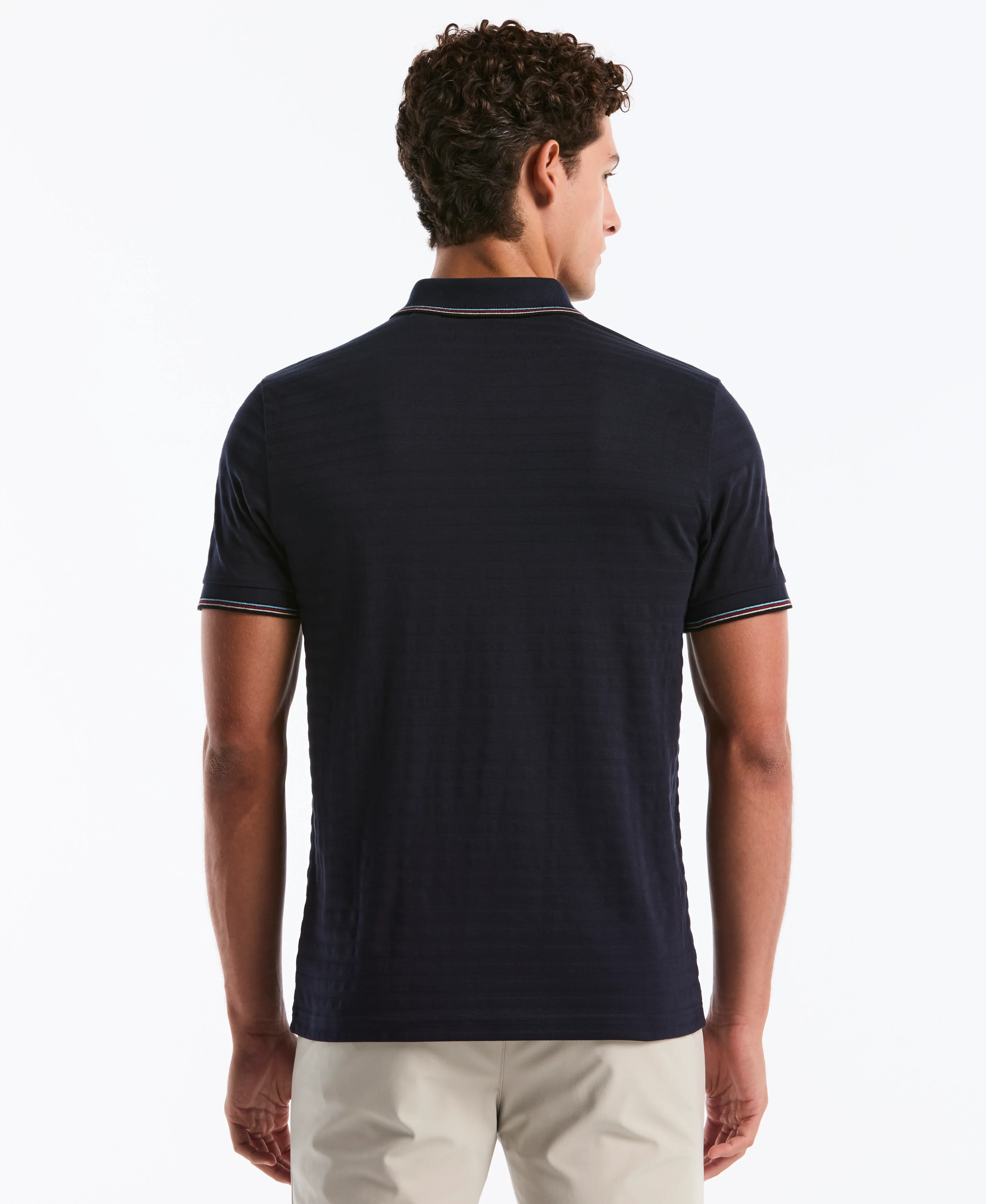 Solid Textured Striped Polo - Image 2