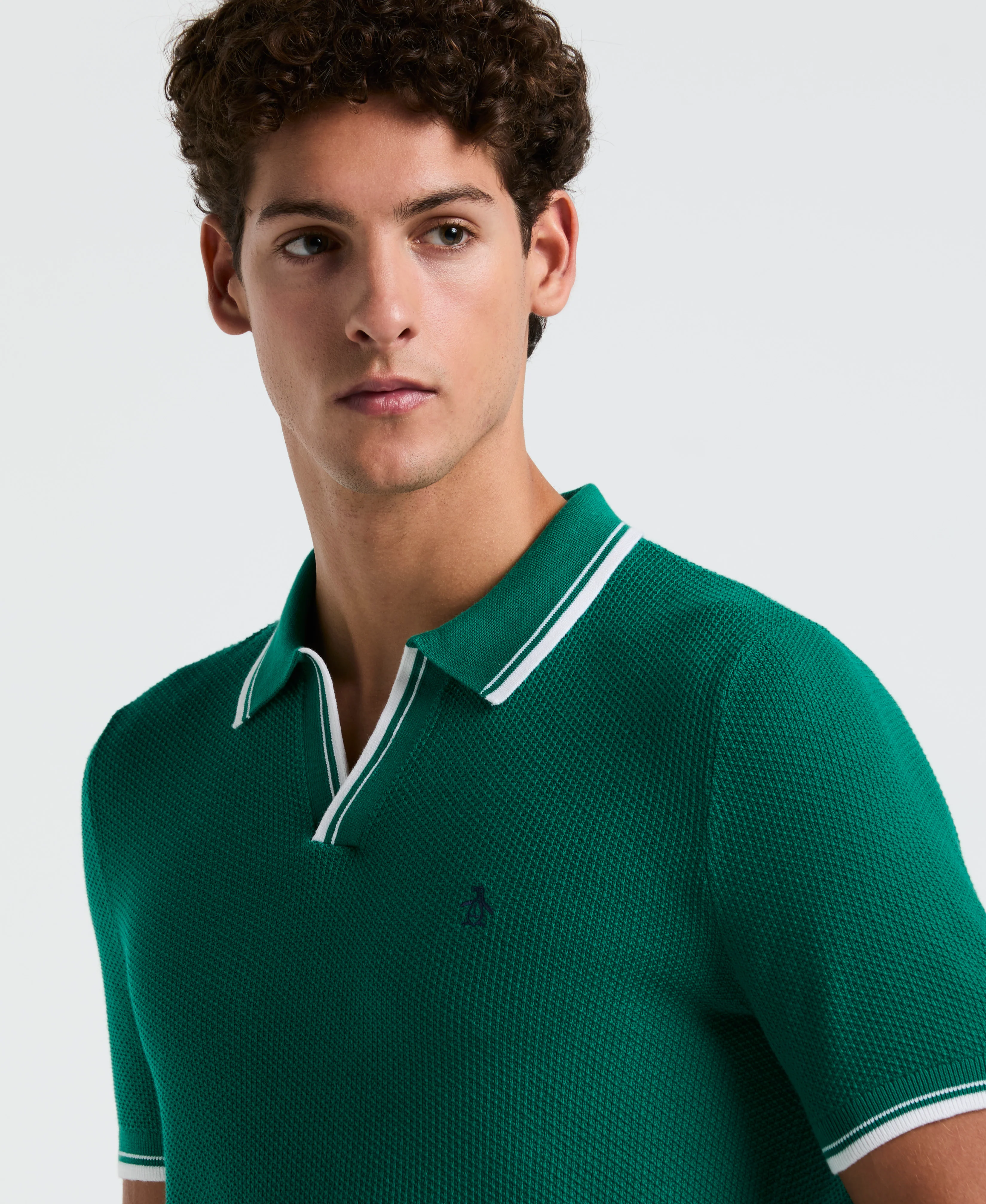 Textured Johnny Collar Sweater Polo - Image 14