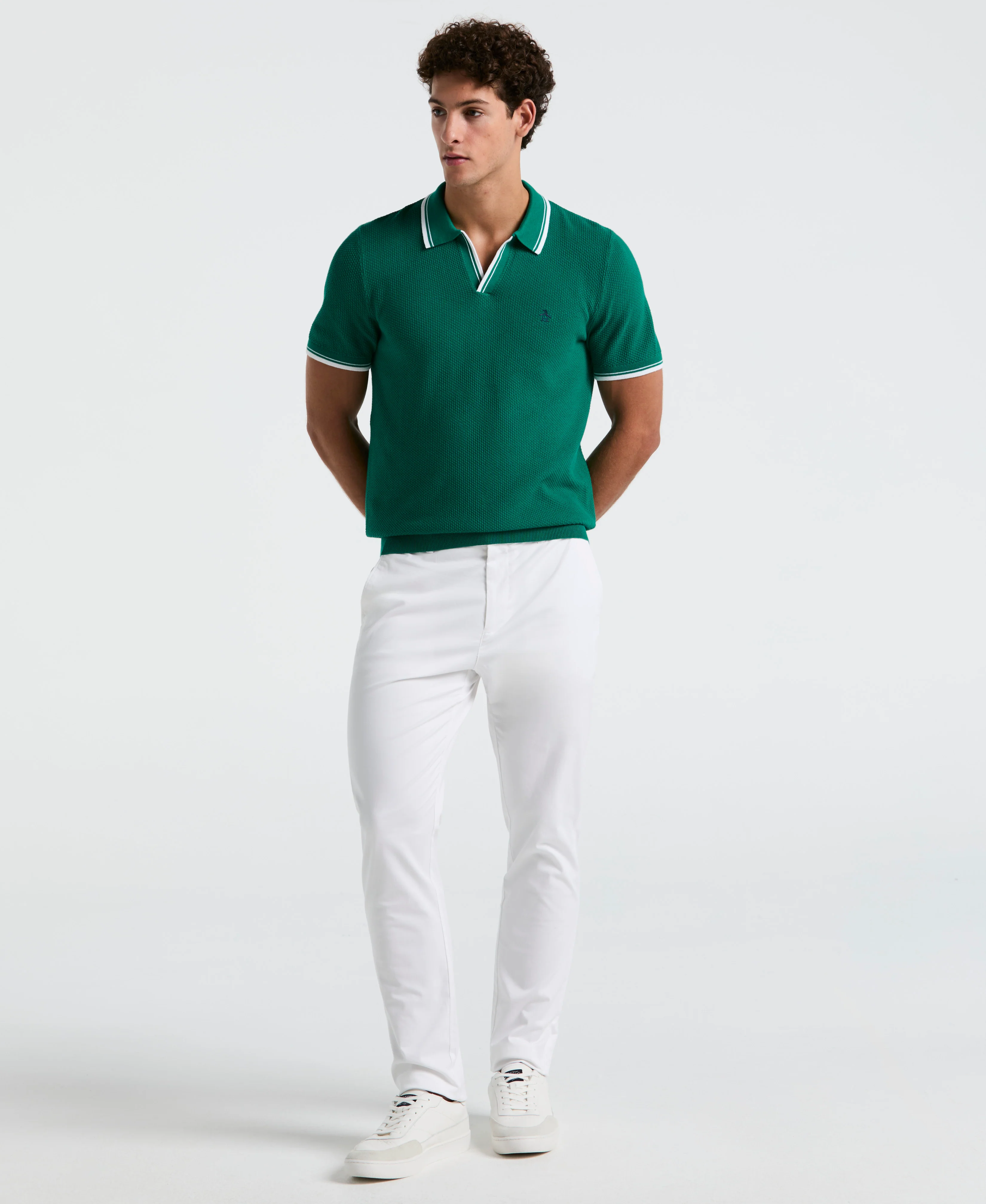 Textured Johnny Collar Sweater Polo - Image 15