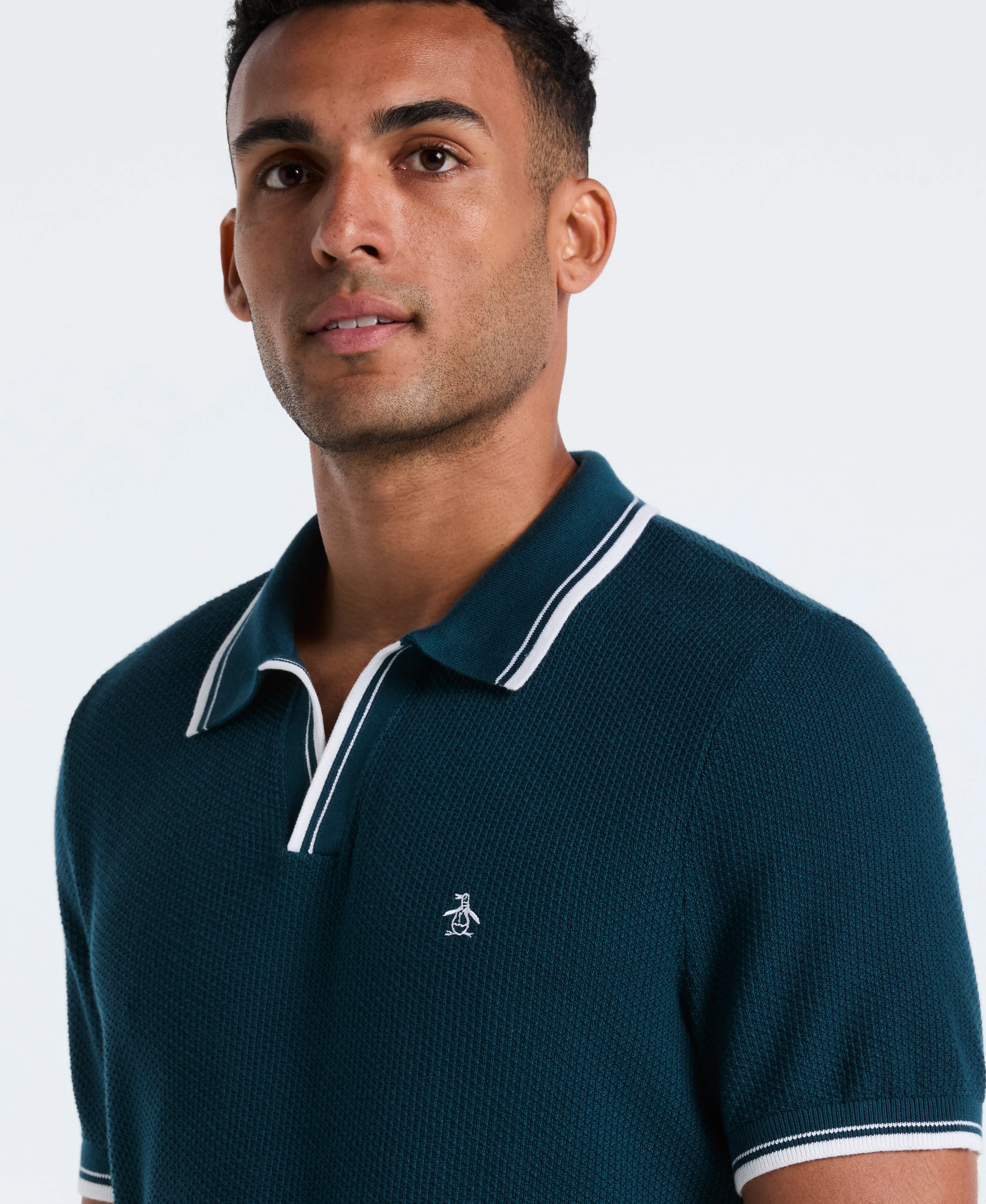 Textured Johnny Collar Sweater Polo - Image 3