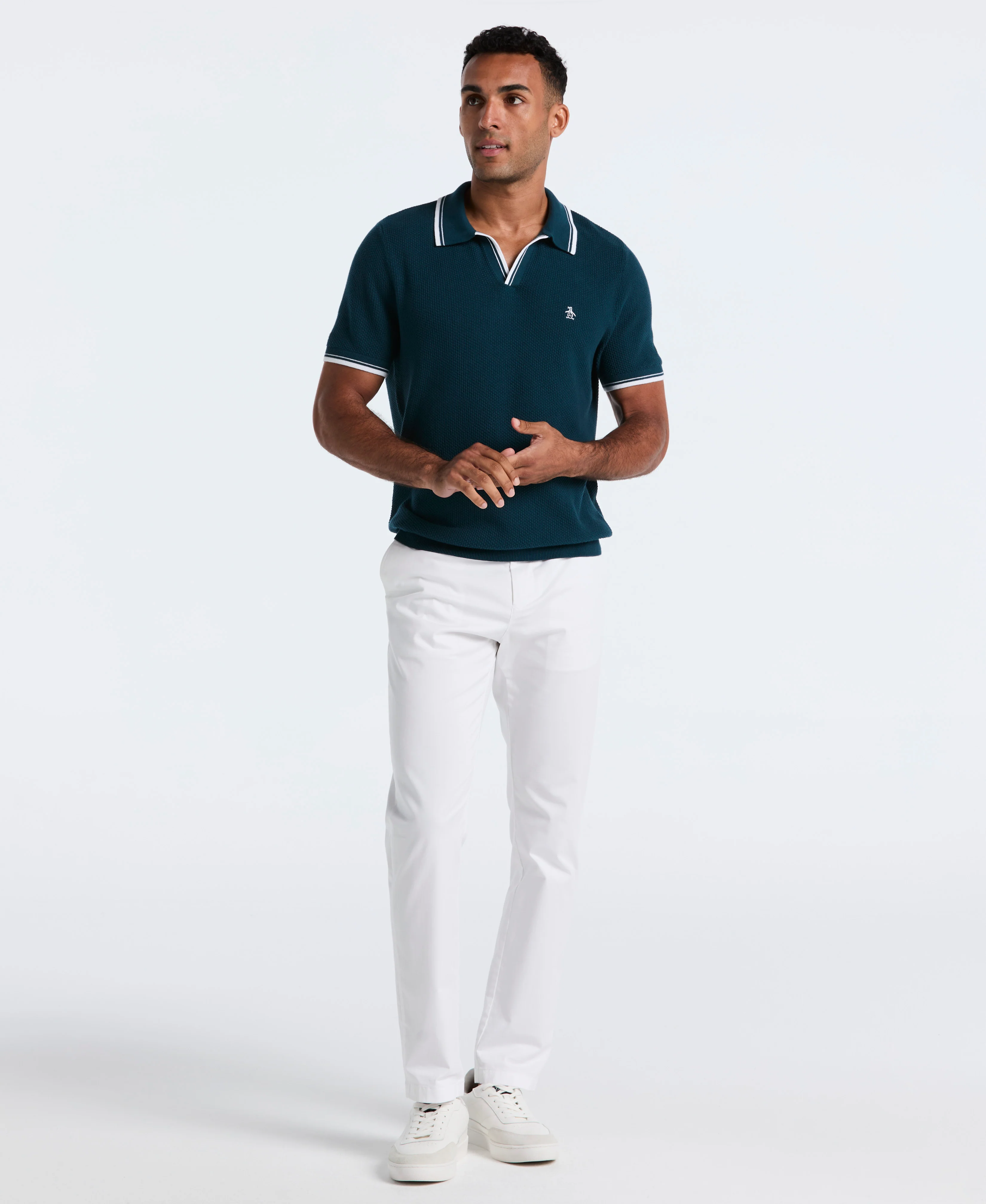 Textured Johnny Collar Sweater Polo - Image 4