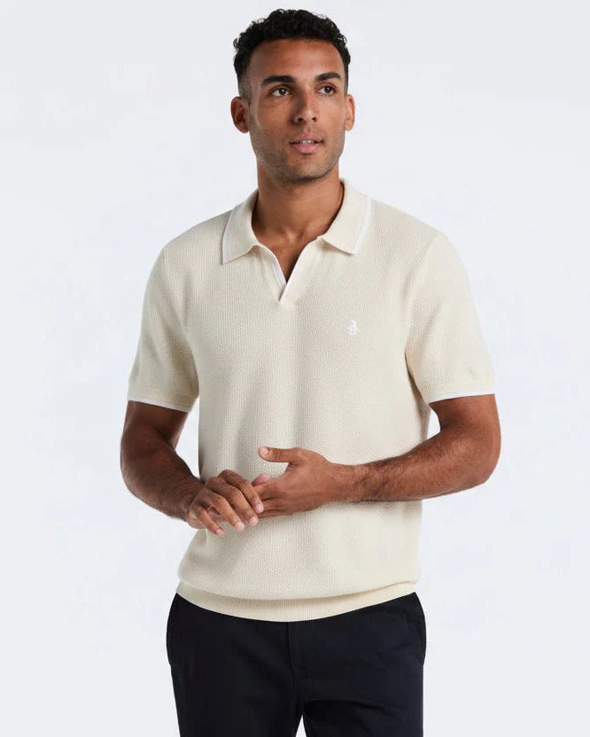 Textured Johnny Collar Sweater Polo - Image 5