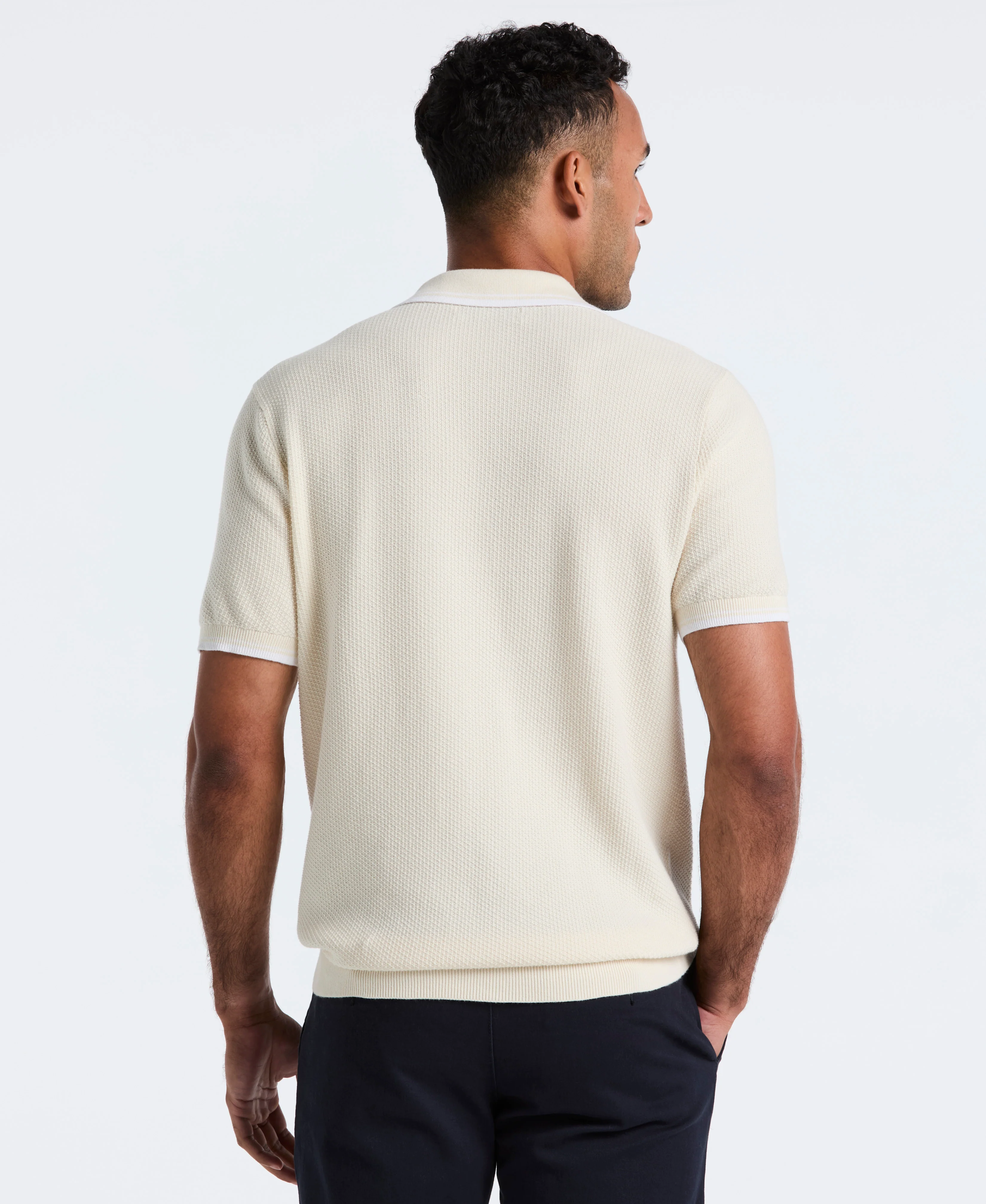 Textured Johnny Collar Sweater Polo - Image 6