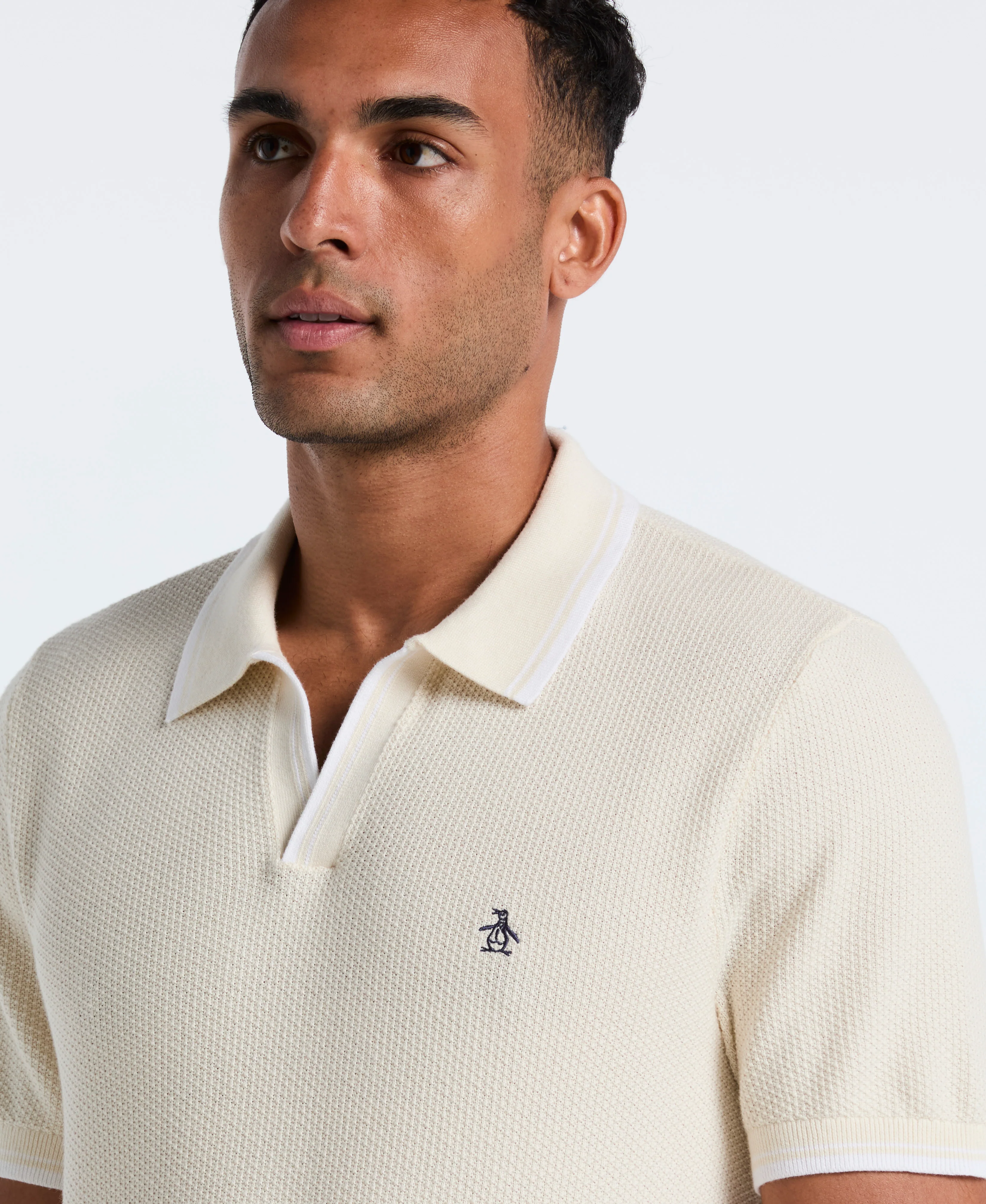 Textured Johnny Collar Sweater Polo - Image 7
