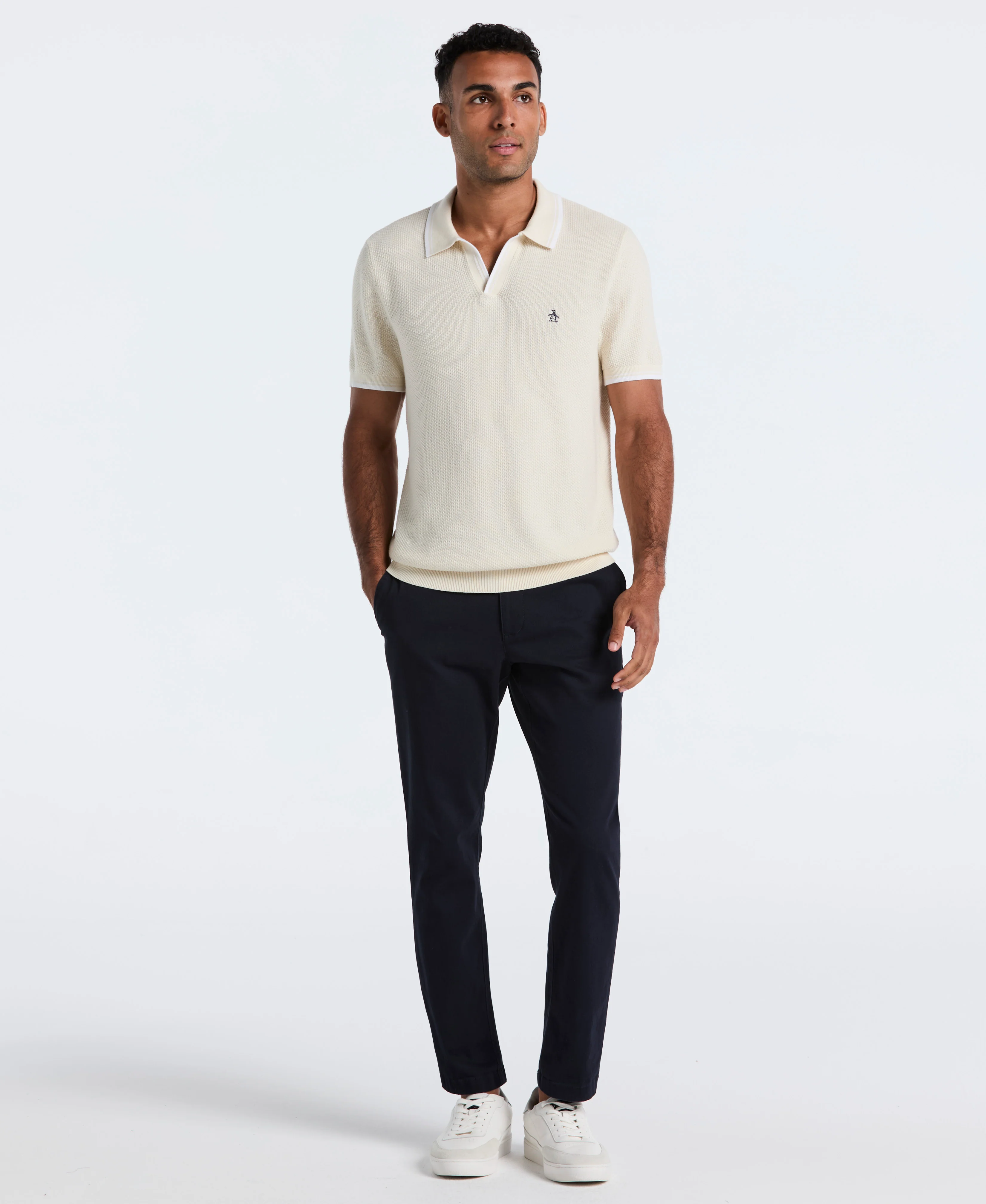 Textured Johnny Collar Sweater Polo - Image 8