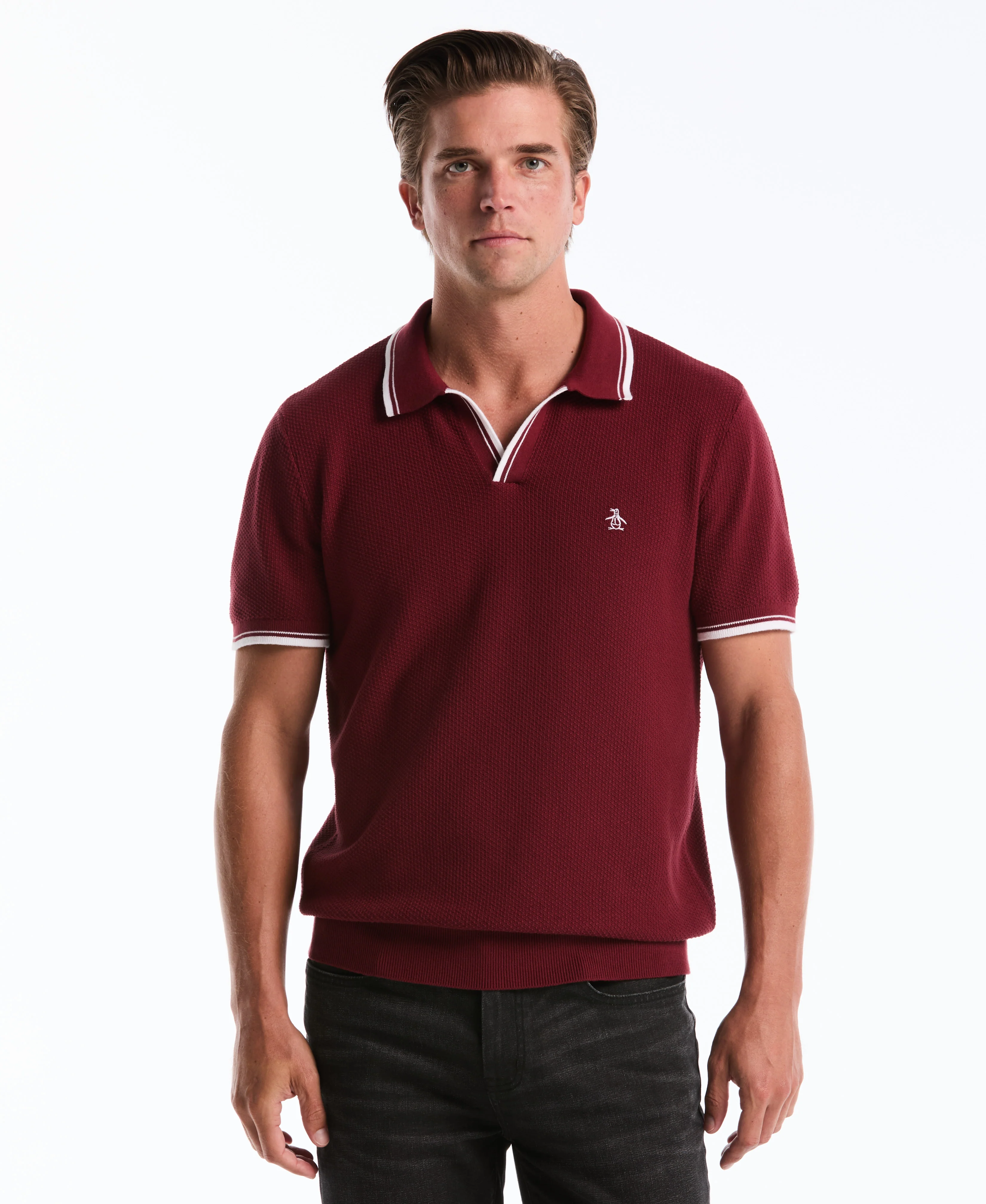 Textured Johnny Collar Sweater Polo - Image 9